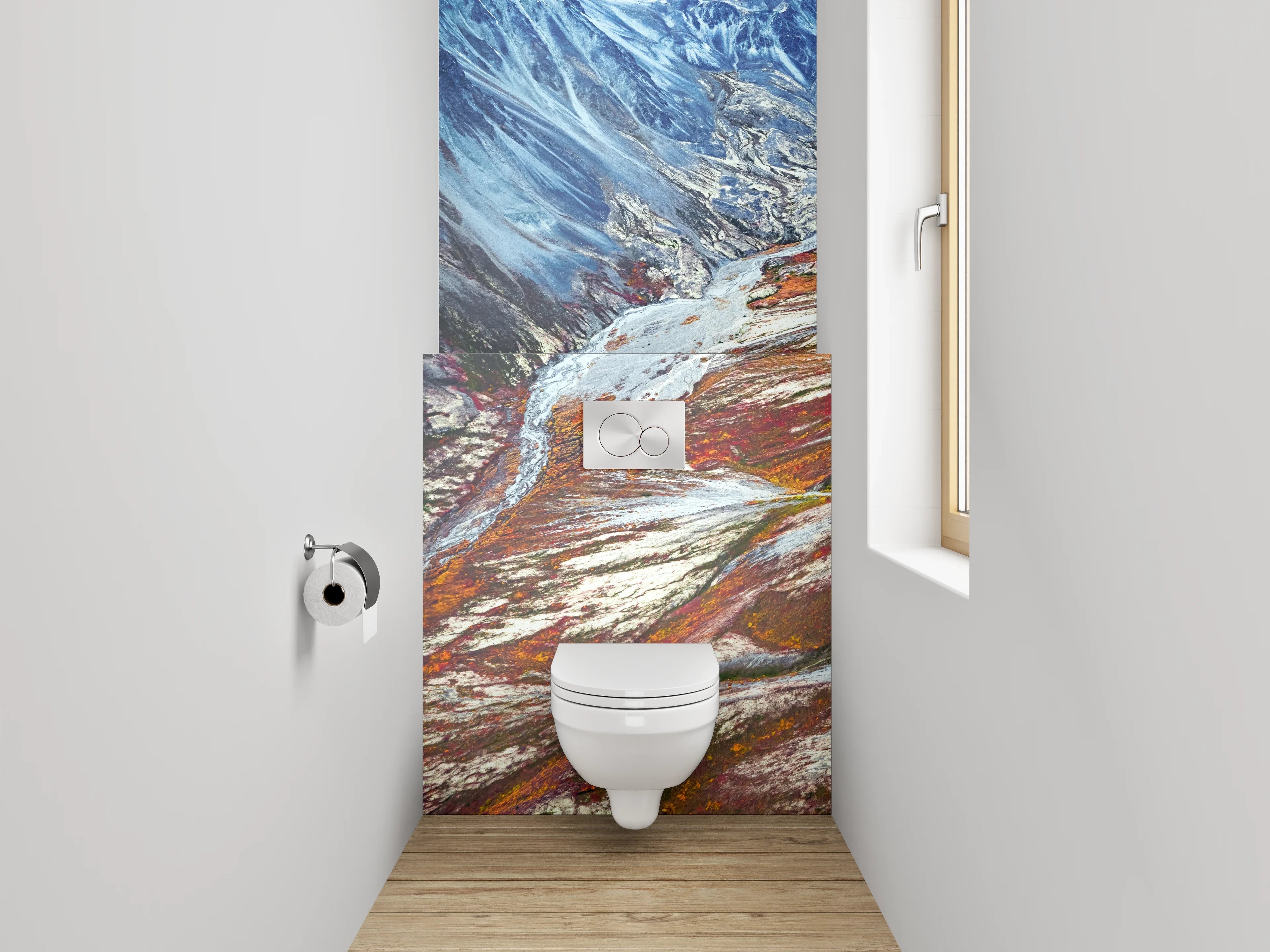 WC-Rückwand - Majestätisches Bergtal mit Farbakzenten