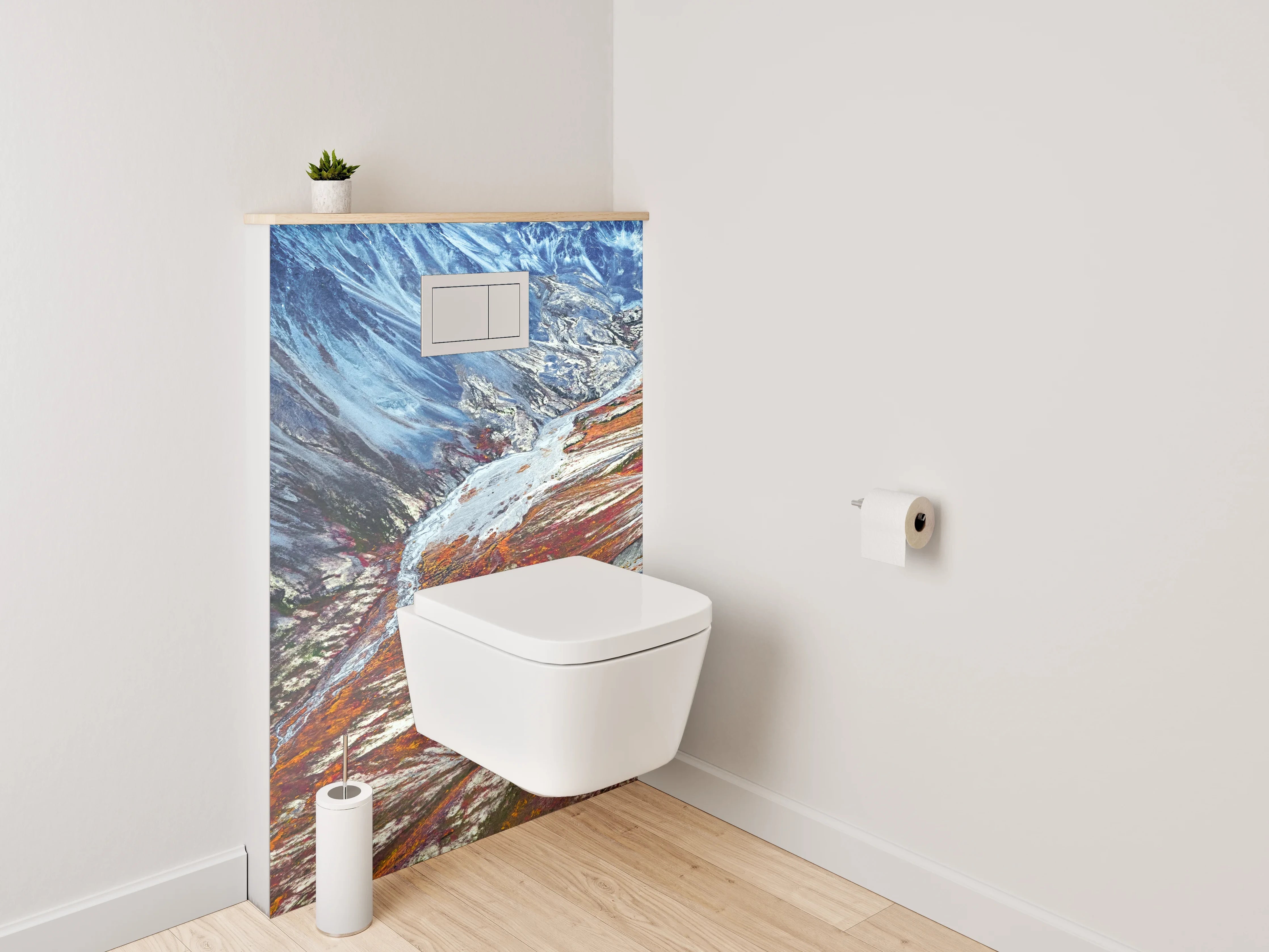 WC-Rückwand - Majestätisches Bergtal mit Farbakzenten