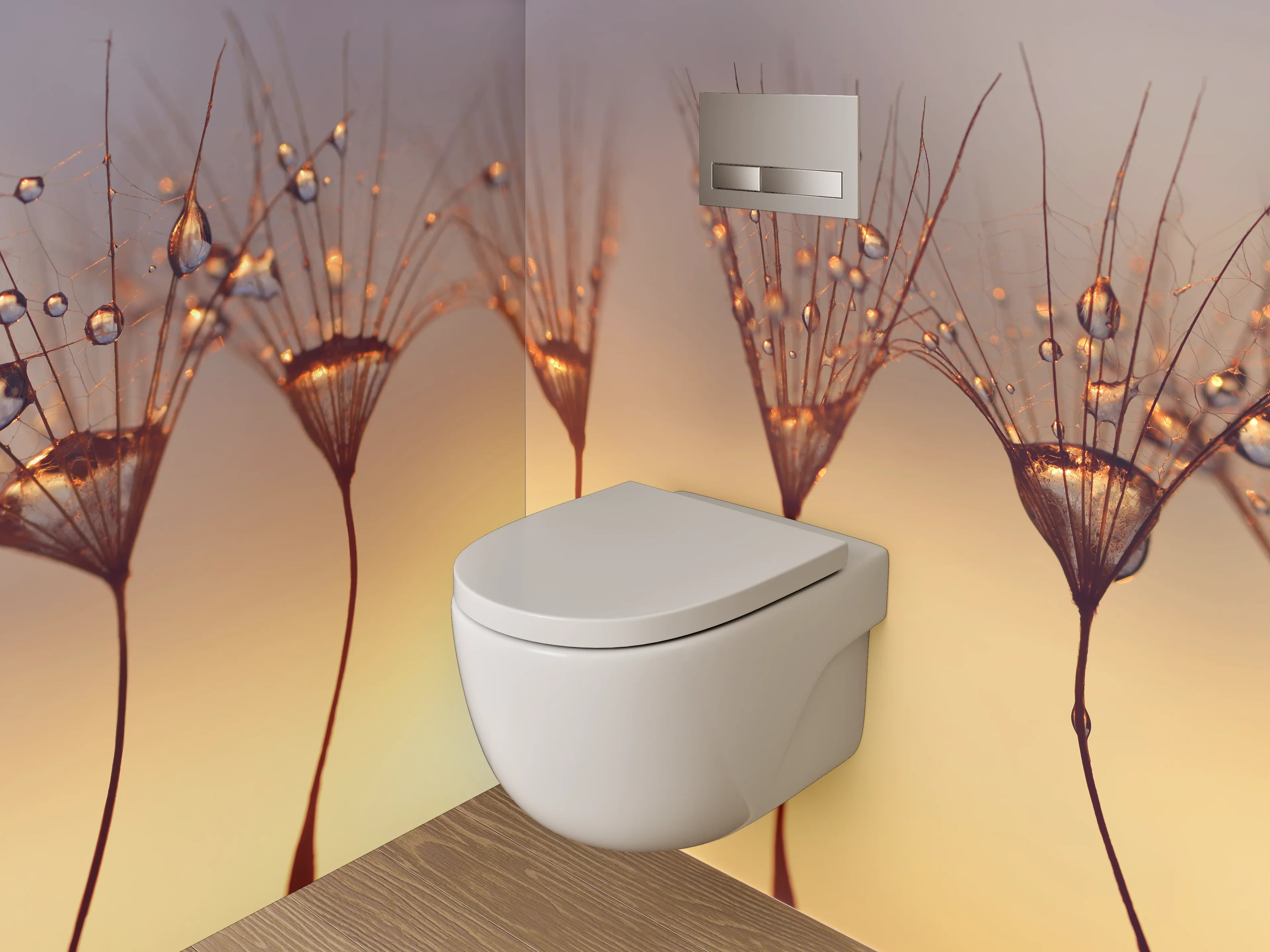 WC-Rückwand - Makro Sonnenaufgang Pusteblume Tropfen