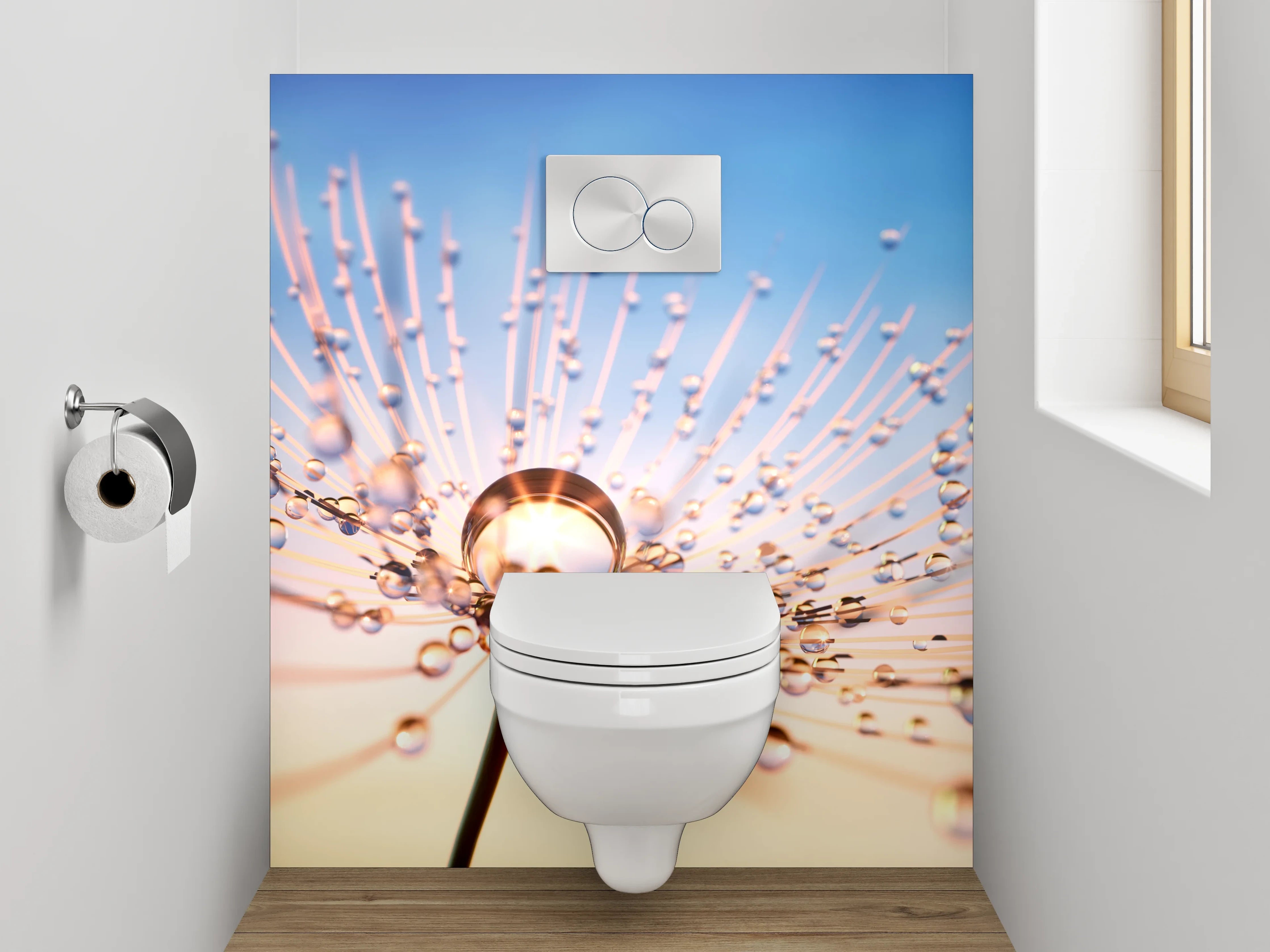 WC-Rückwand - Makroaufnahme Pusteblume Sonnenuntergang