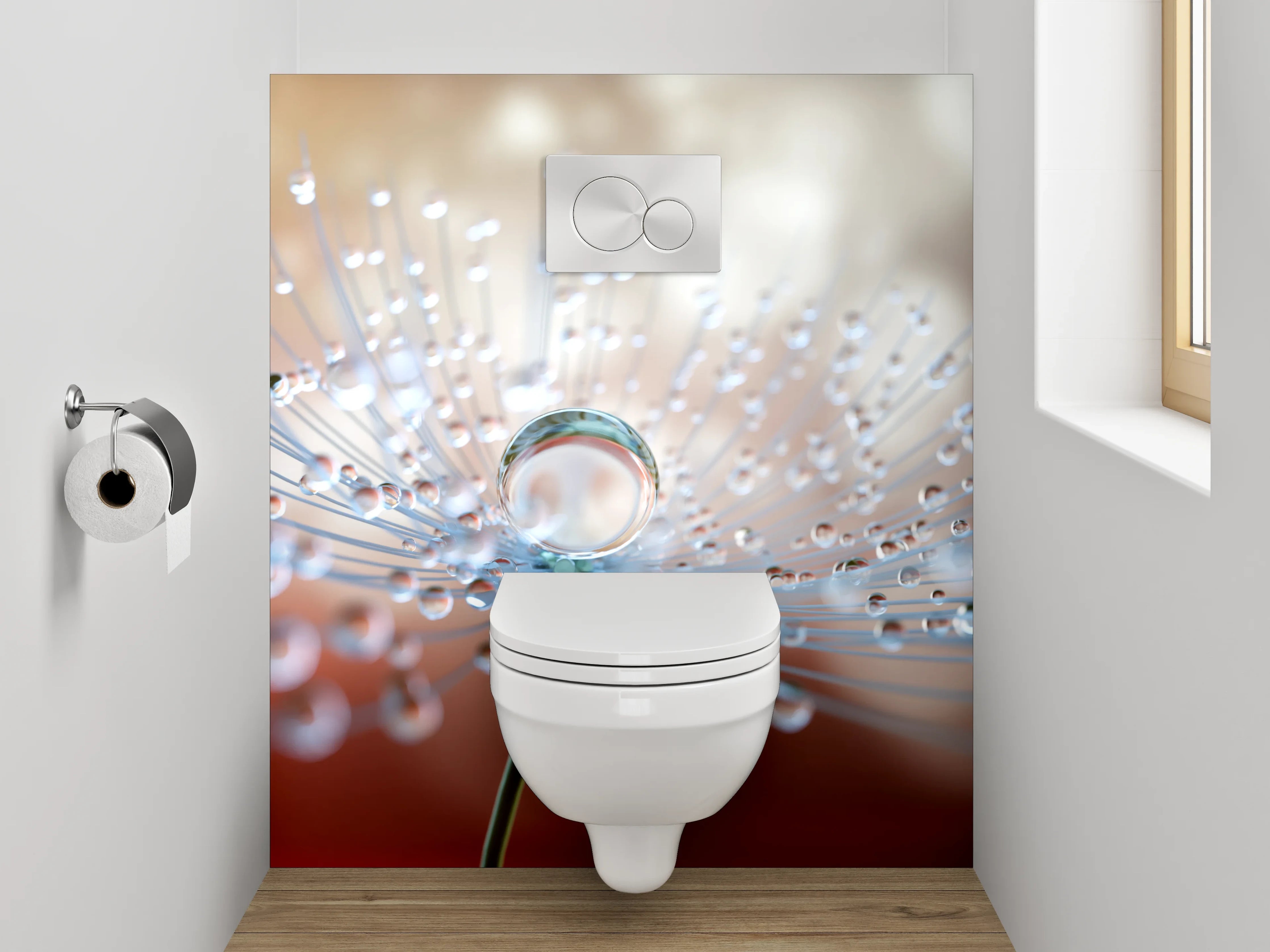 WC-Rückwand - Makroaufnahme Pusteblume mit Tautropfen