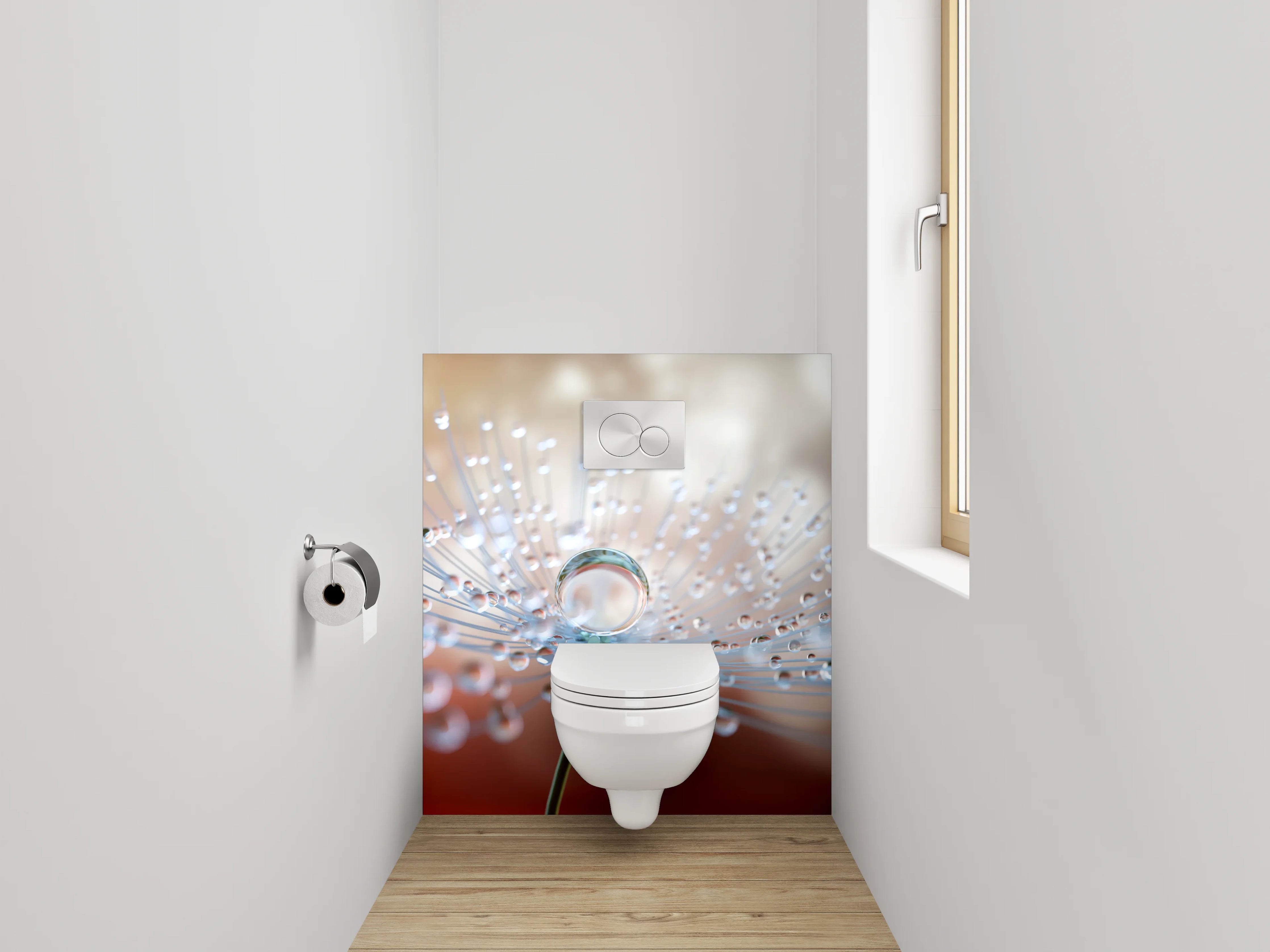 WC-Rückwand - Makroaufnahme Pusteblume mit Tautropfen