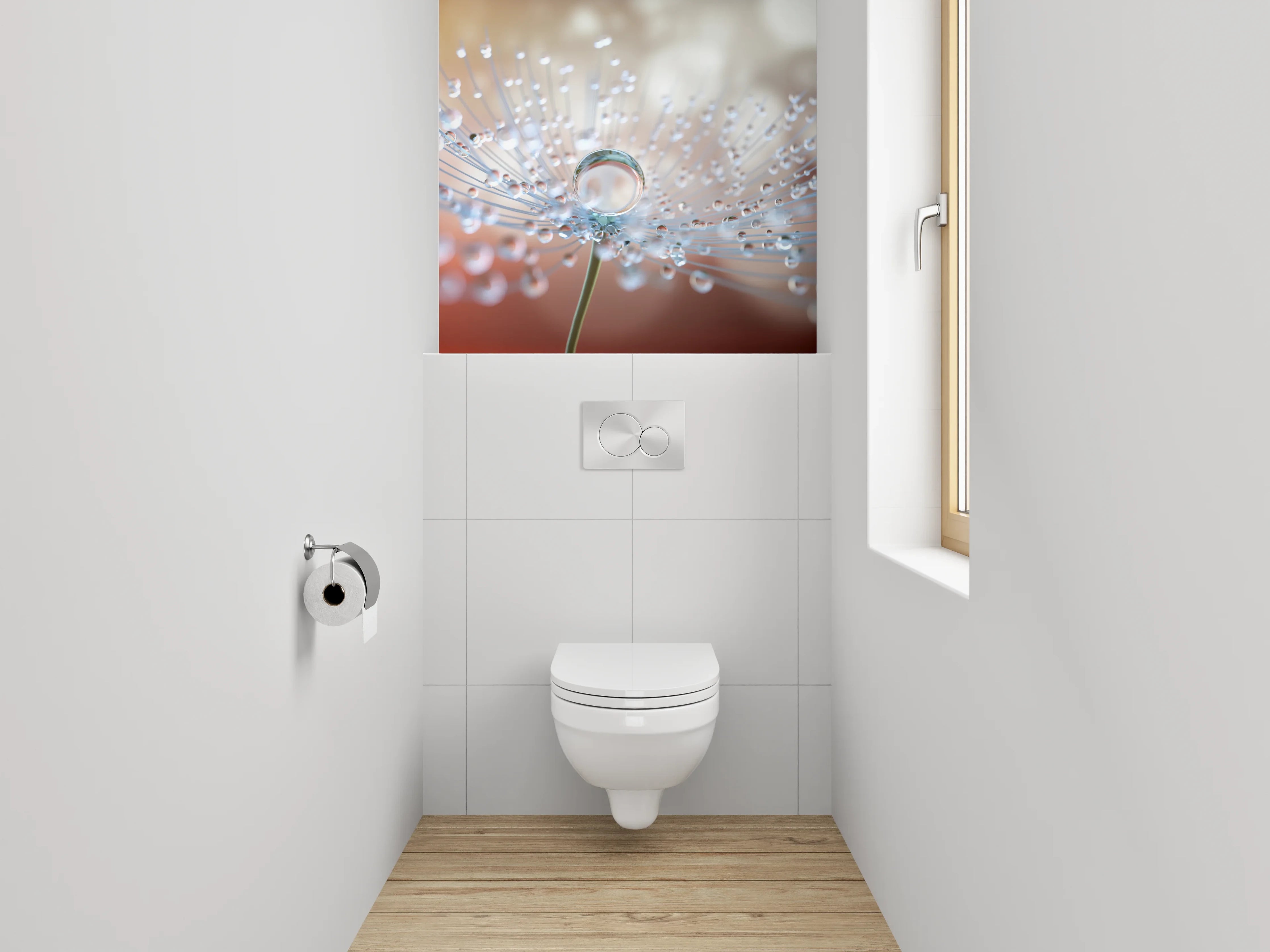 WC-Rückwand - Makroaufnahme Pusteblume mit Tautropfen