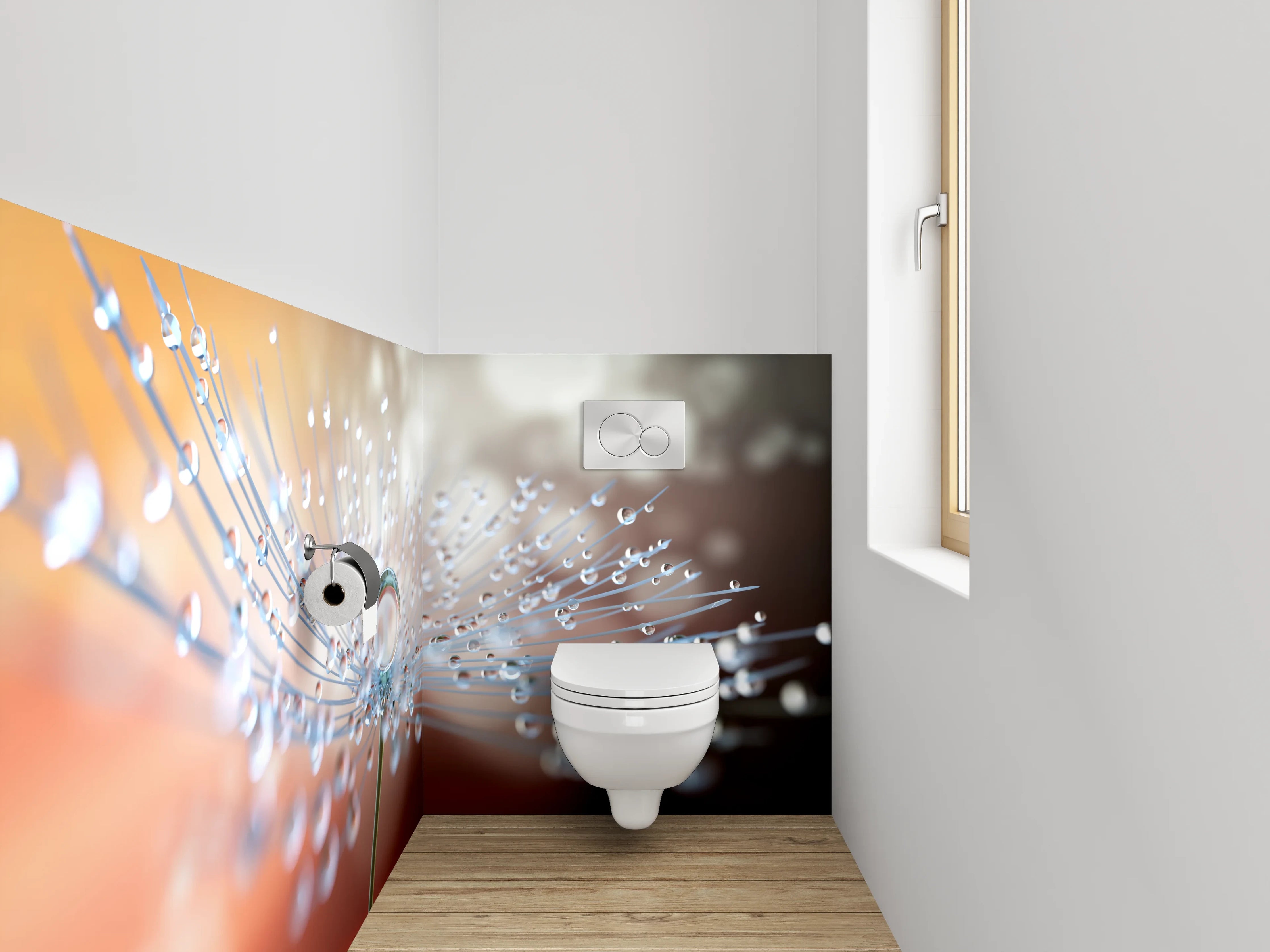 WC-Rückwand - Makroaufnahme Pusteblume mit Tautropfen