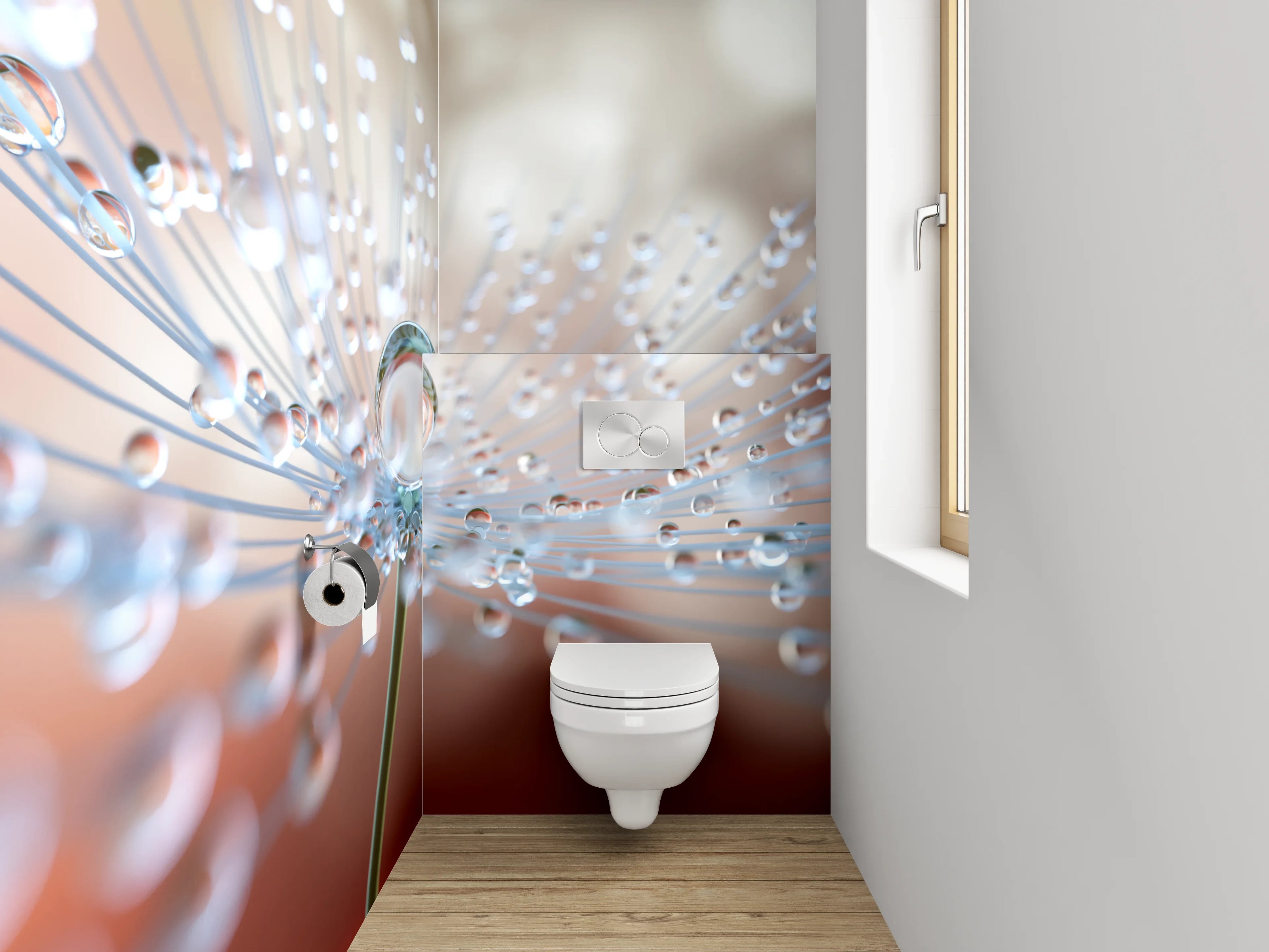 WC-Rückwand - Makroaufnahme Pusteblume mit Tautropfen