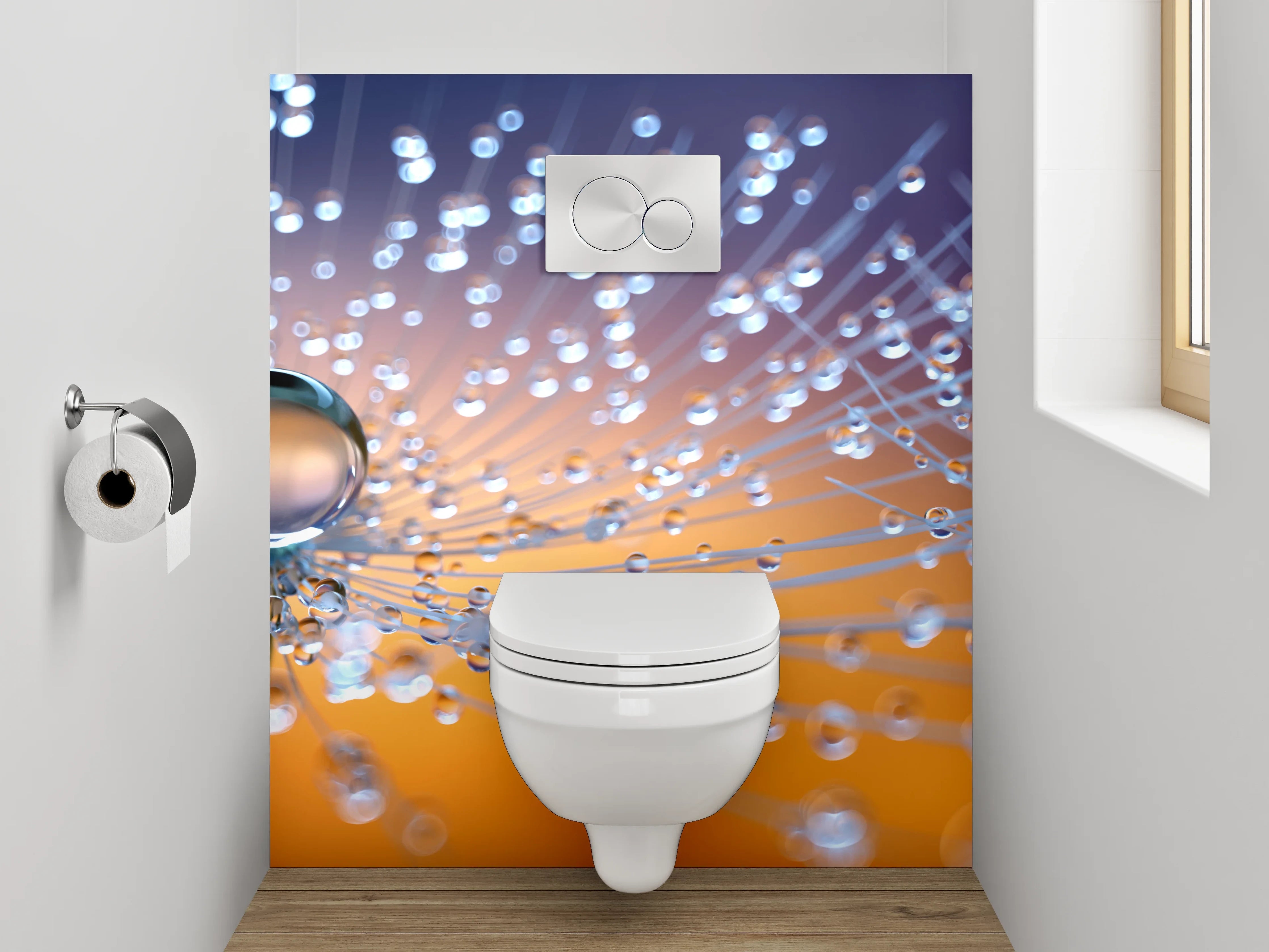 WC-Rückwand - Makroaufnahme von Tautropfen auf Pusteblume