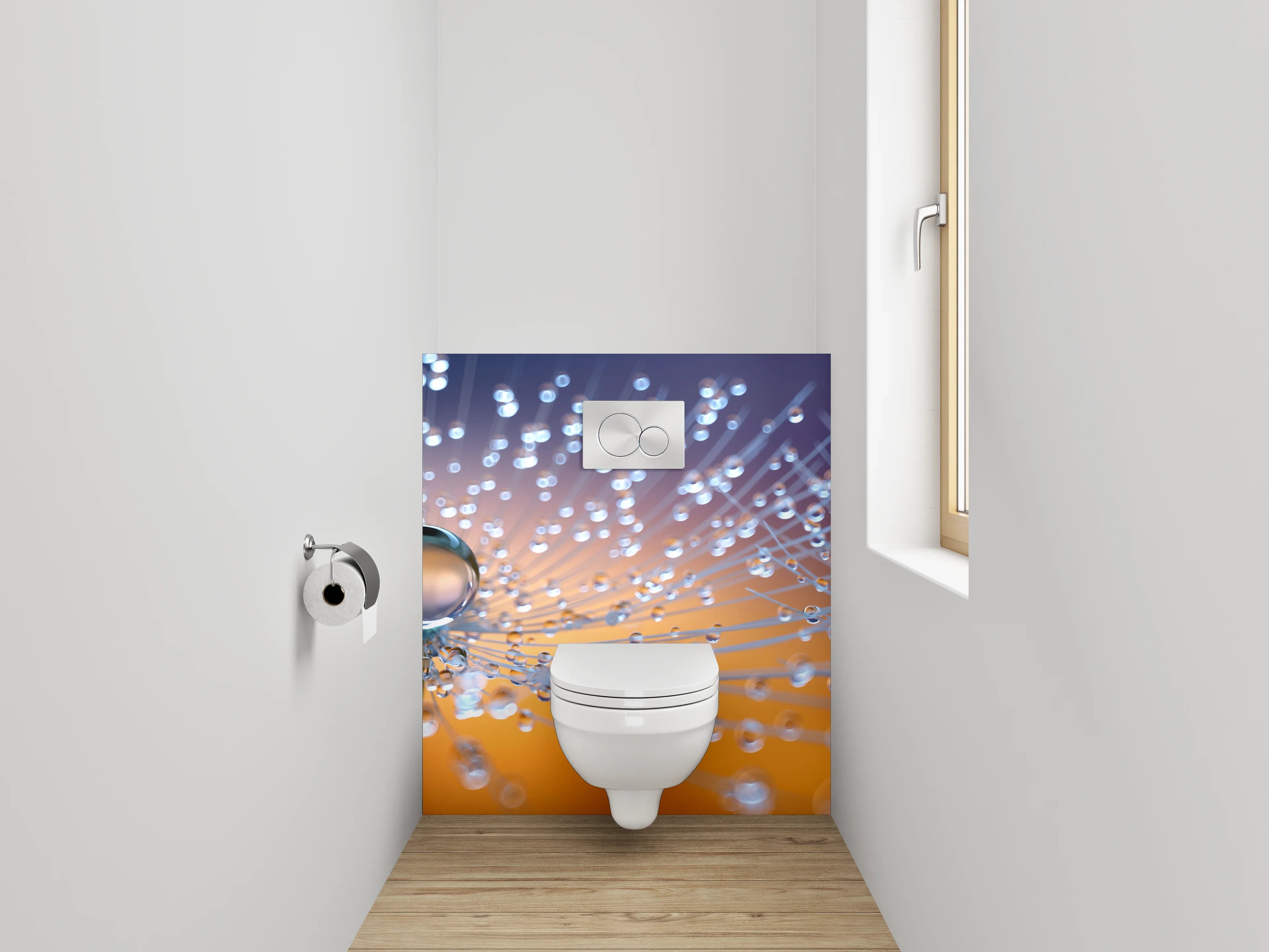WC-Rückwand - Makroaufnahme von Tautropfen auf Pusteblume