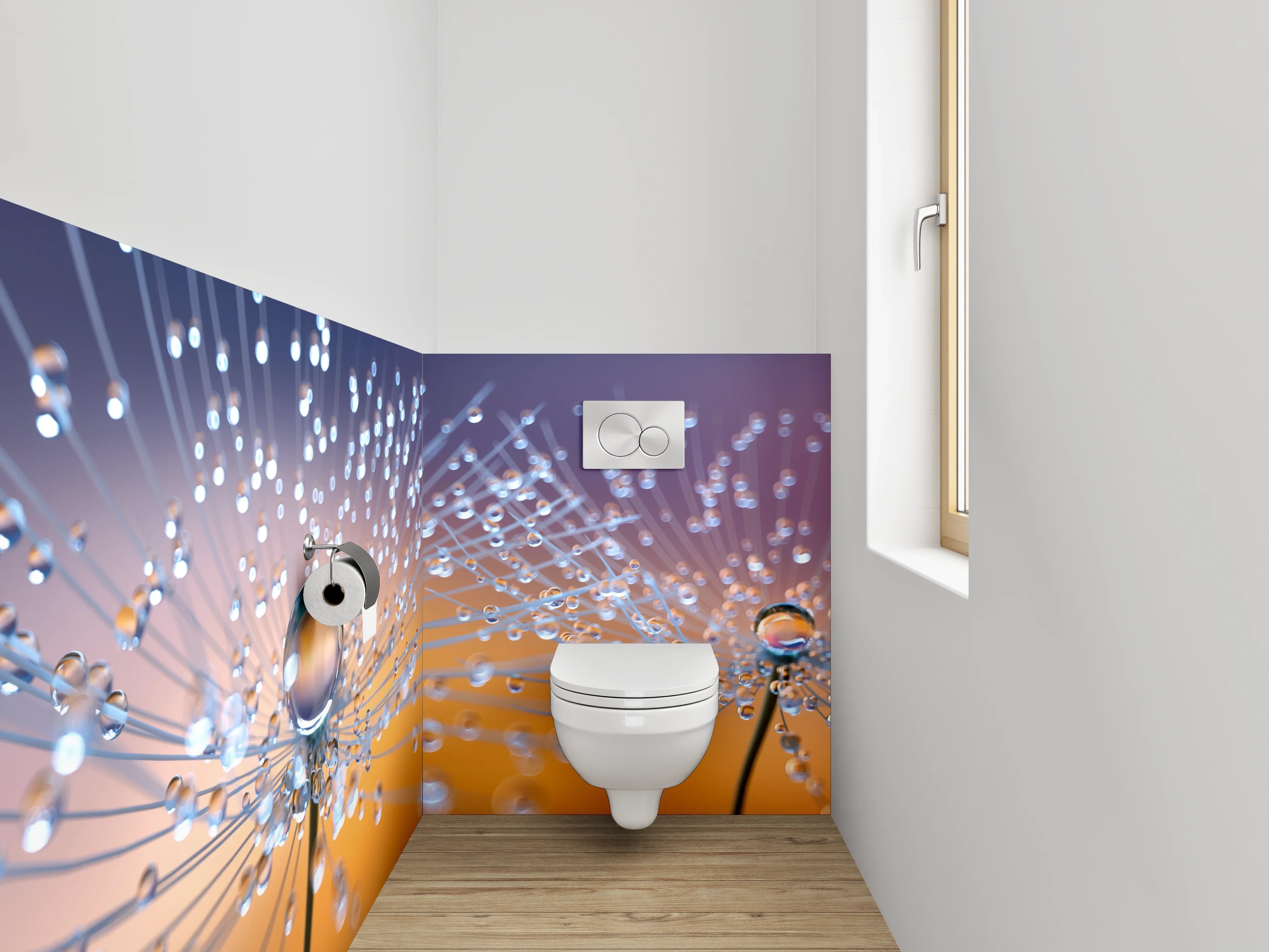 WC-Rückwand - Makroaufnahme von Tautropfen auf Pusteblume