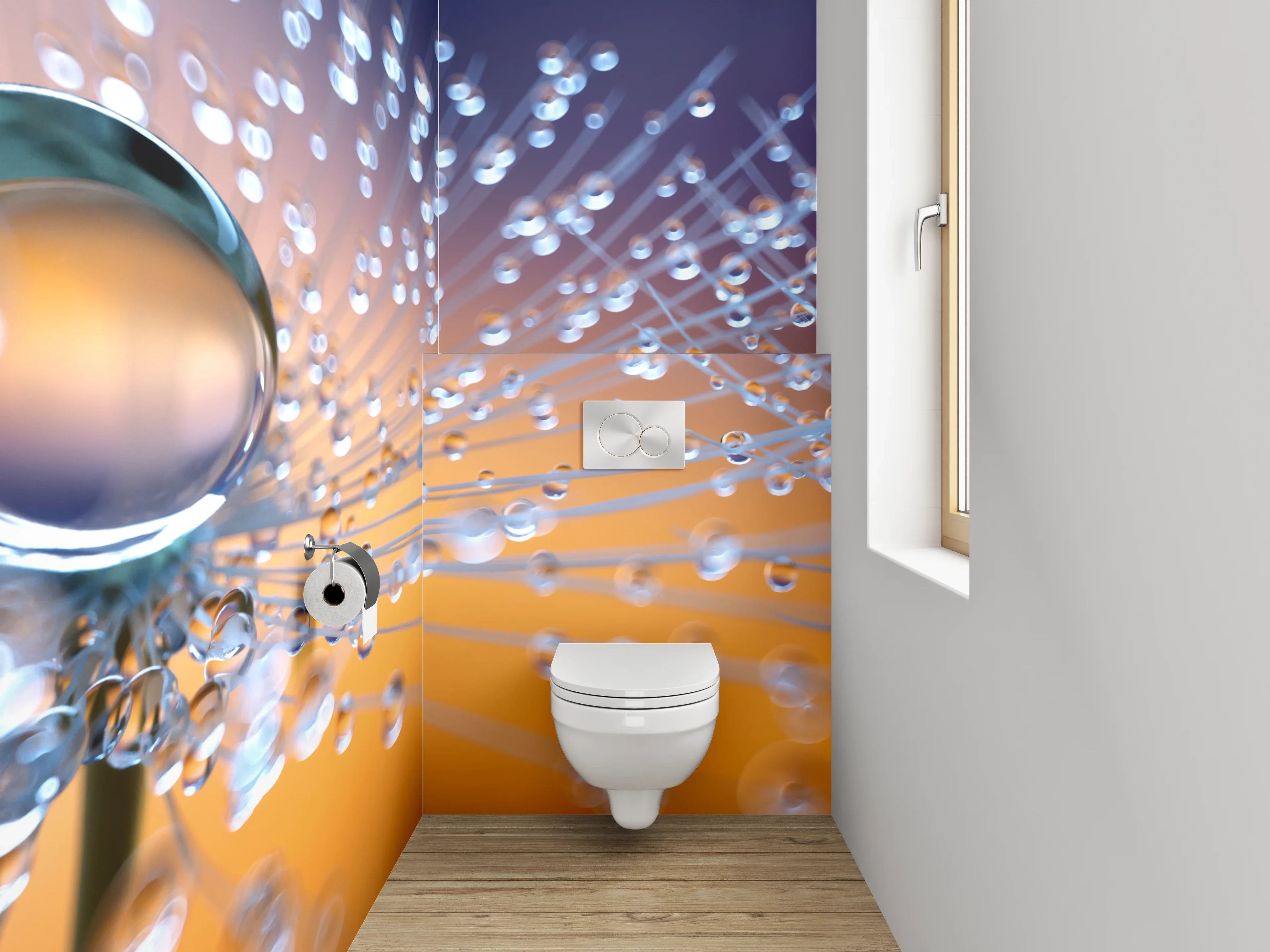 WC-Rückwand - Makroaufnahme von Tautropfen auf Pusteblume