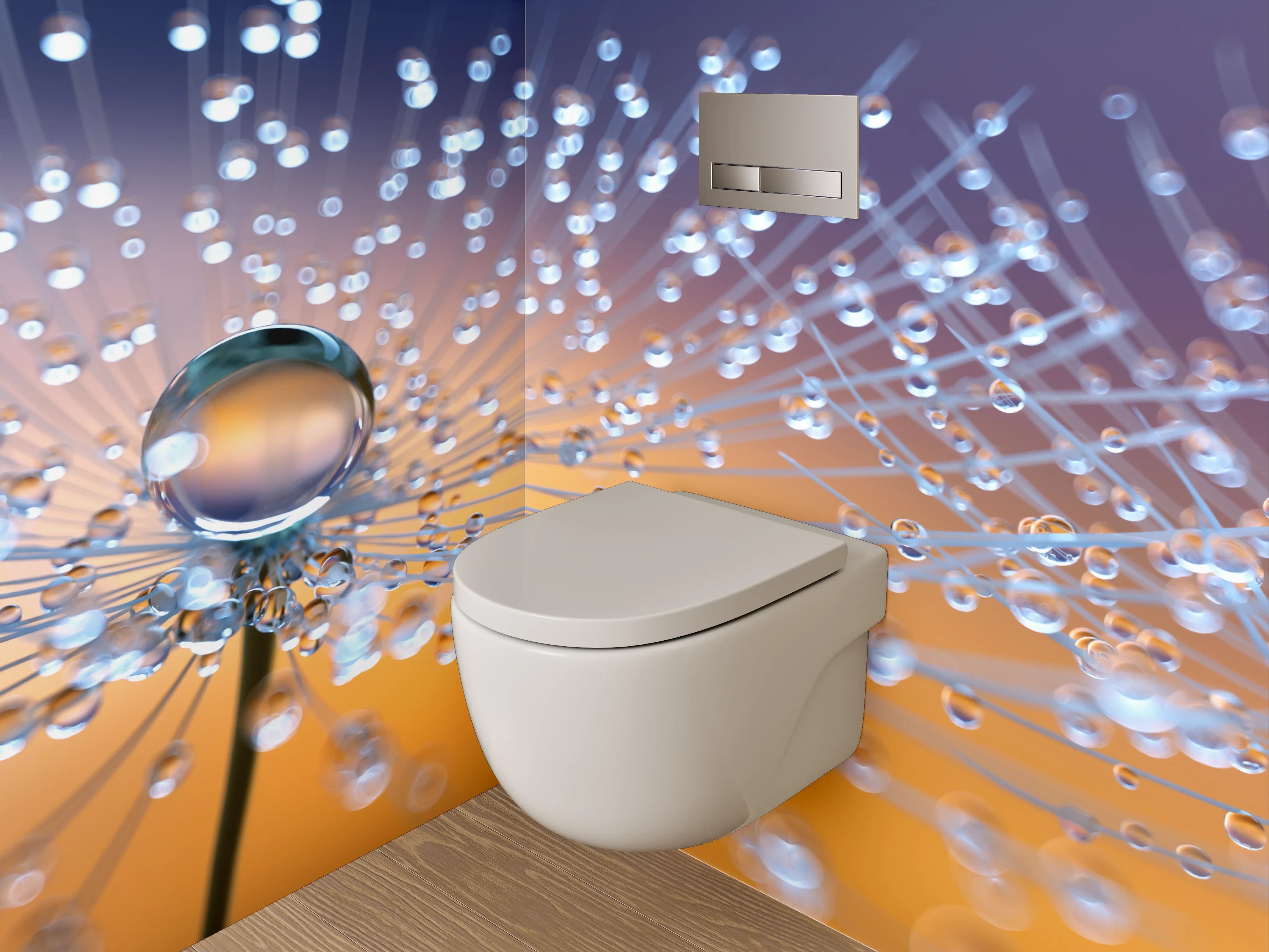 WC-Rückwand - Makroaufnahme von Tautropfen auf Pusteblume