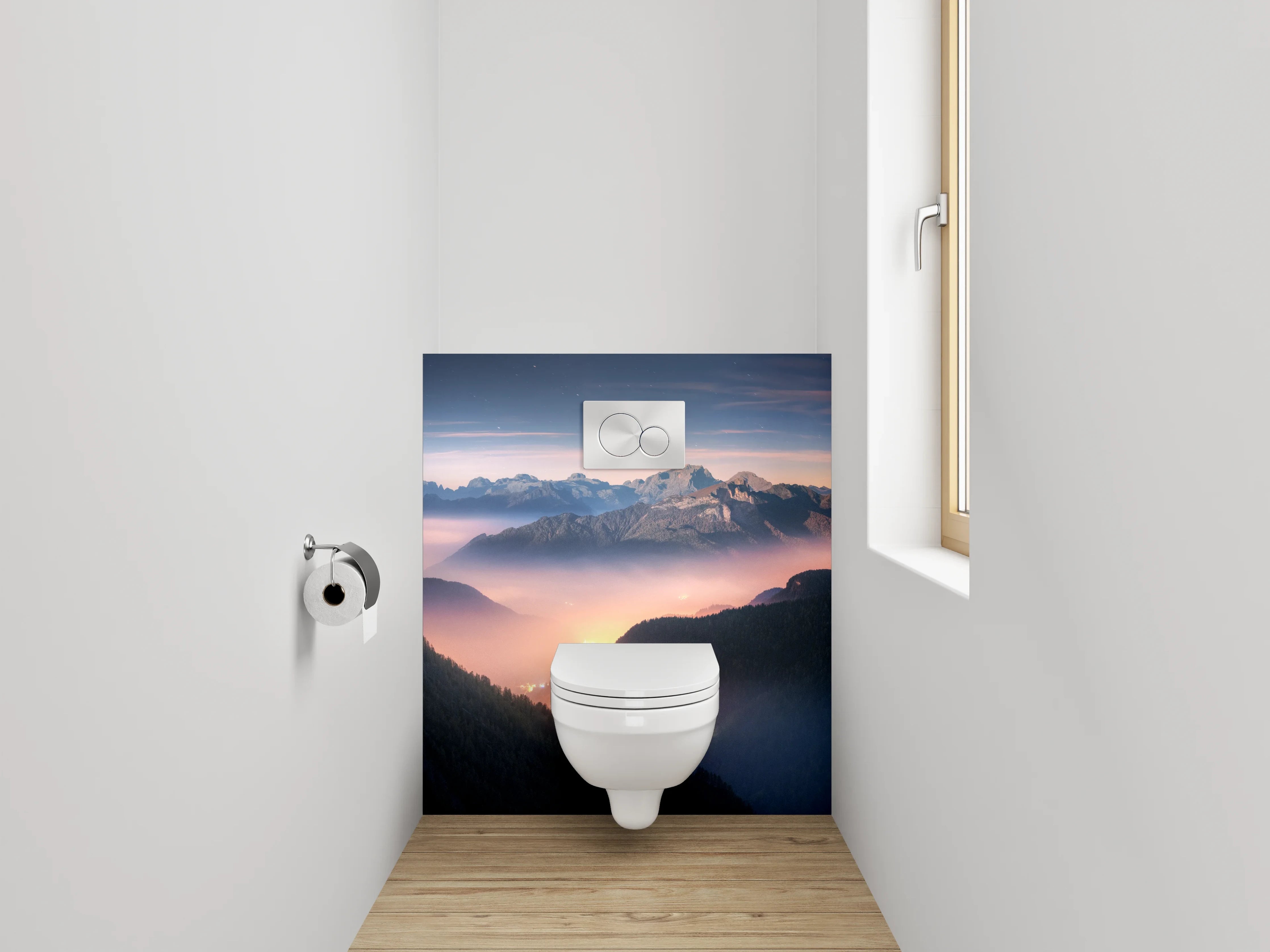 WC-Rückwand - Malerische Alpenlandschaft im Morgenlicht