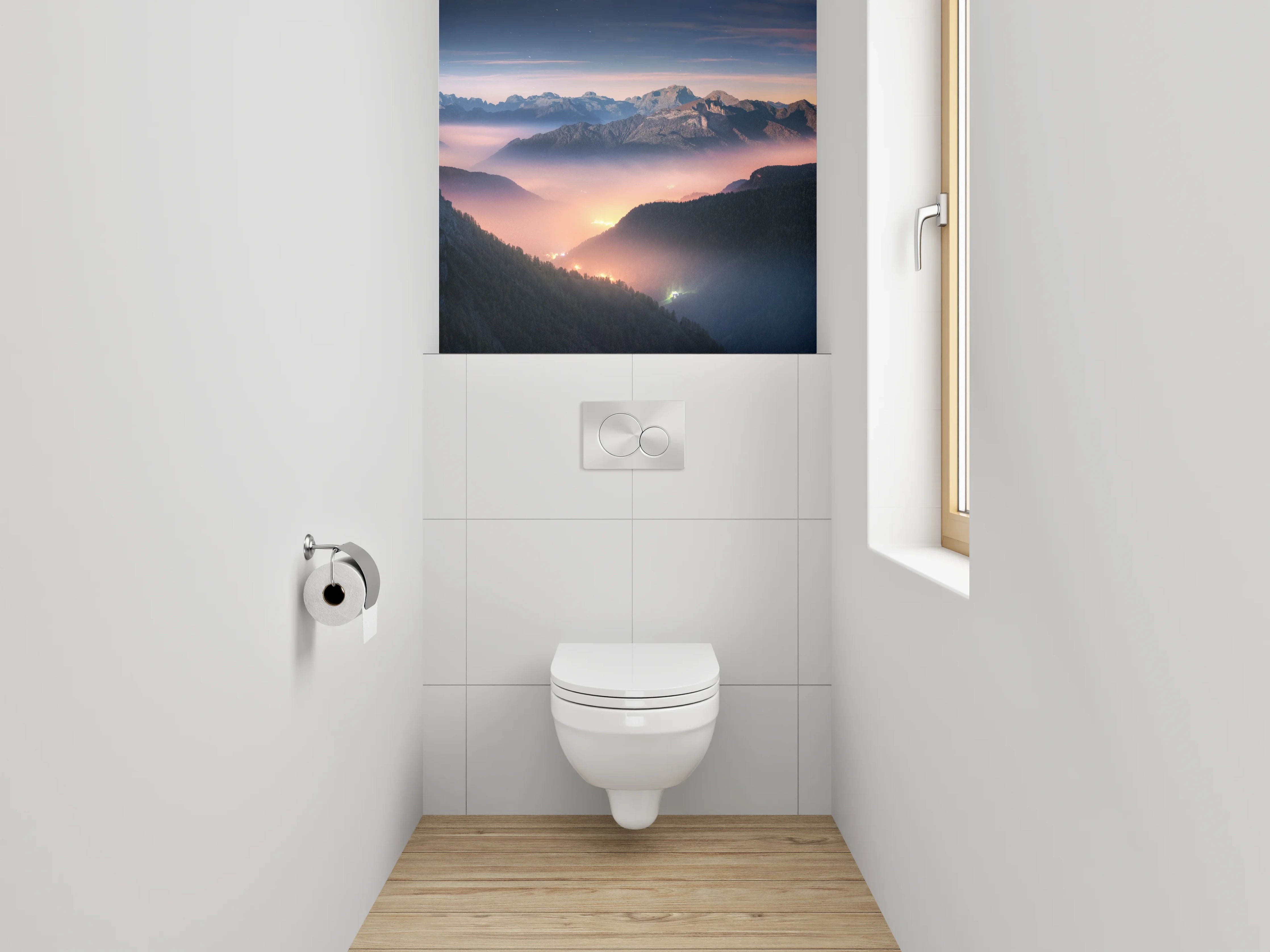 WC-Rückwand - Malerische Alpenlandschaft im Morgenlicht