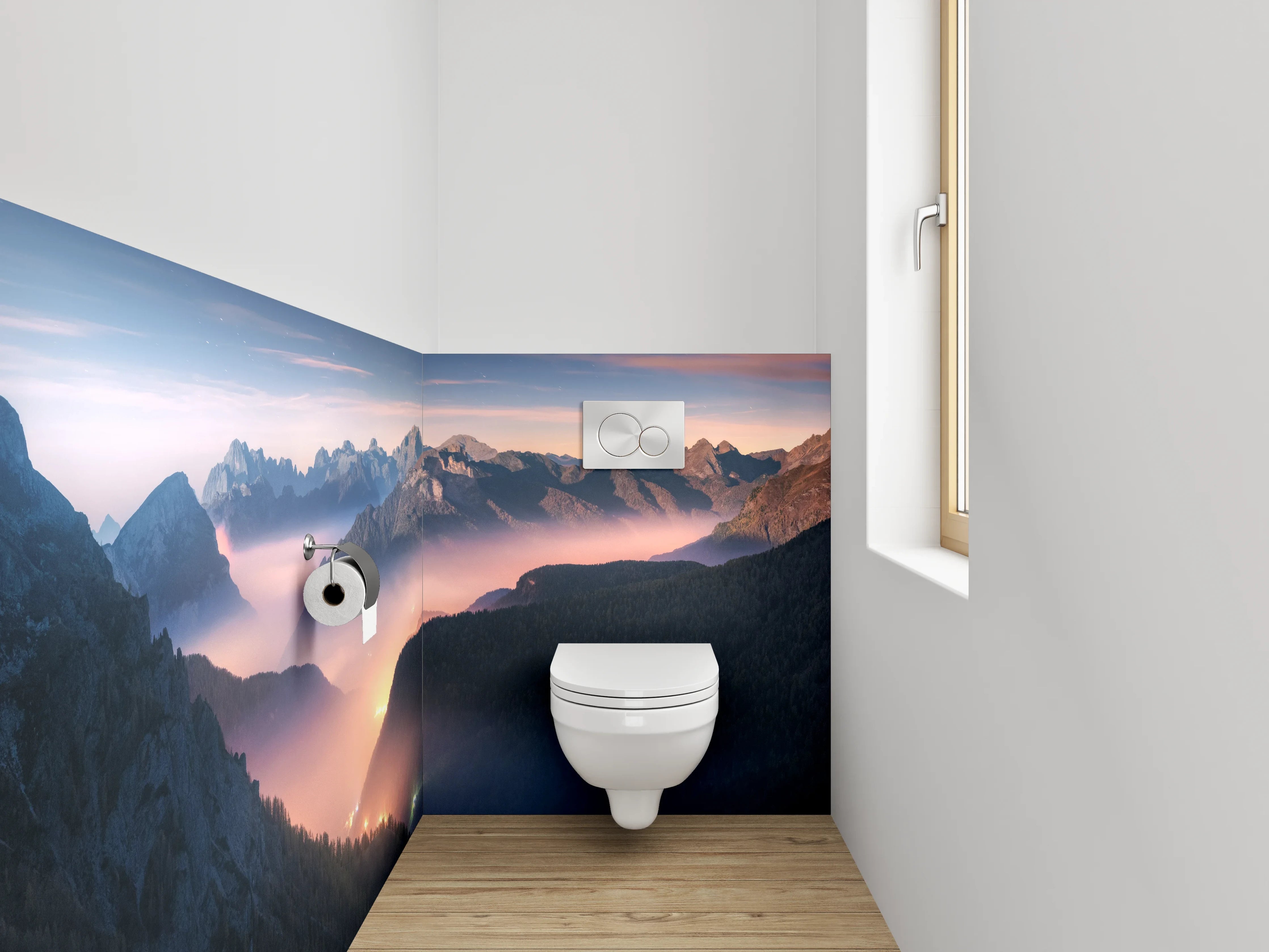 WC-Rückwand - Malerische Alpenlandschaft im Morgenlicht