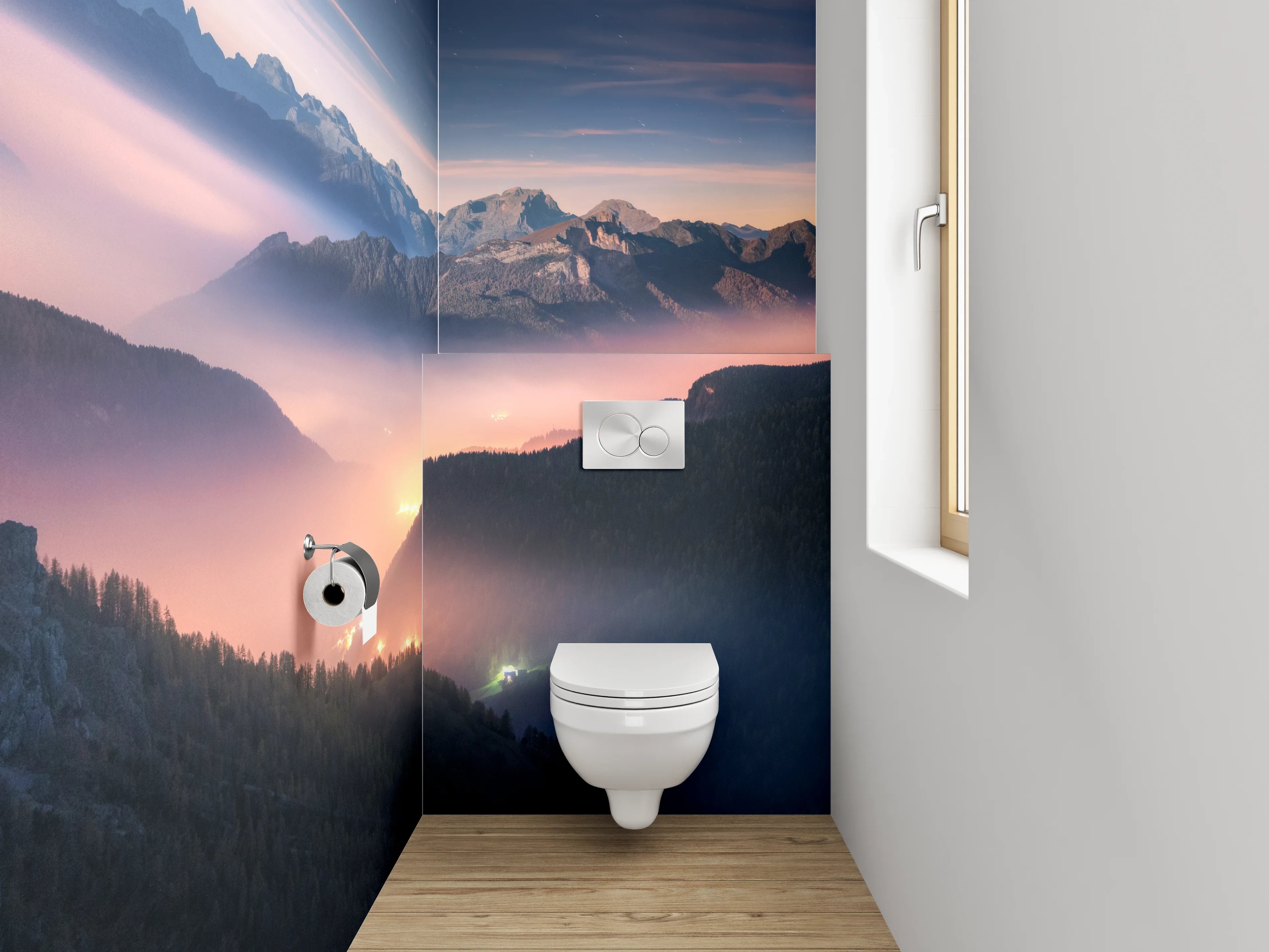 WC-Rückwand - Malerische Alpenlandschaft im Morgenlicht