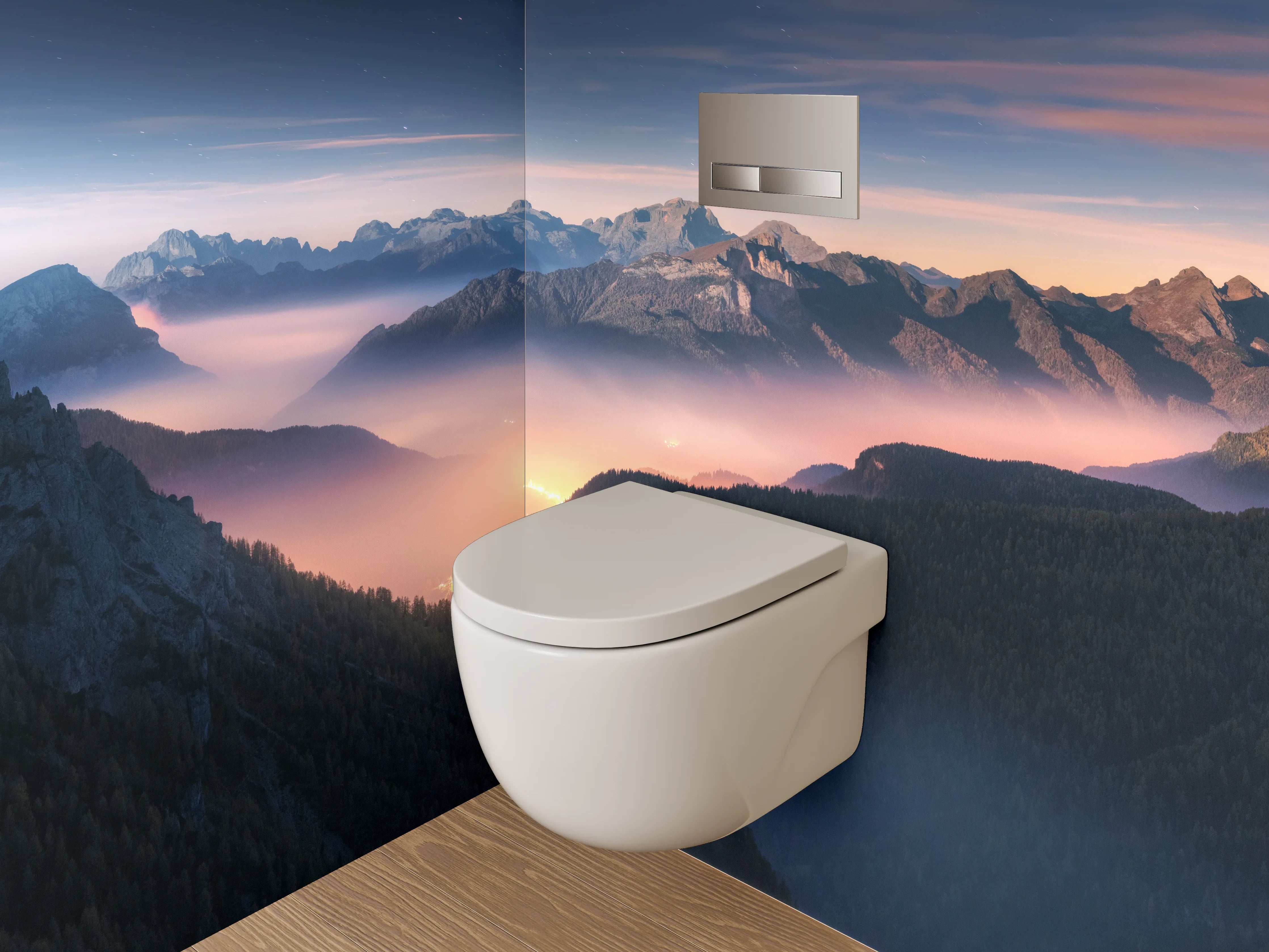 WC-Rückwand - Malerische Alpenlandschaft im Morgenlicht