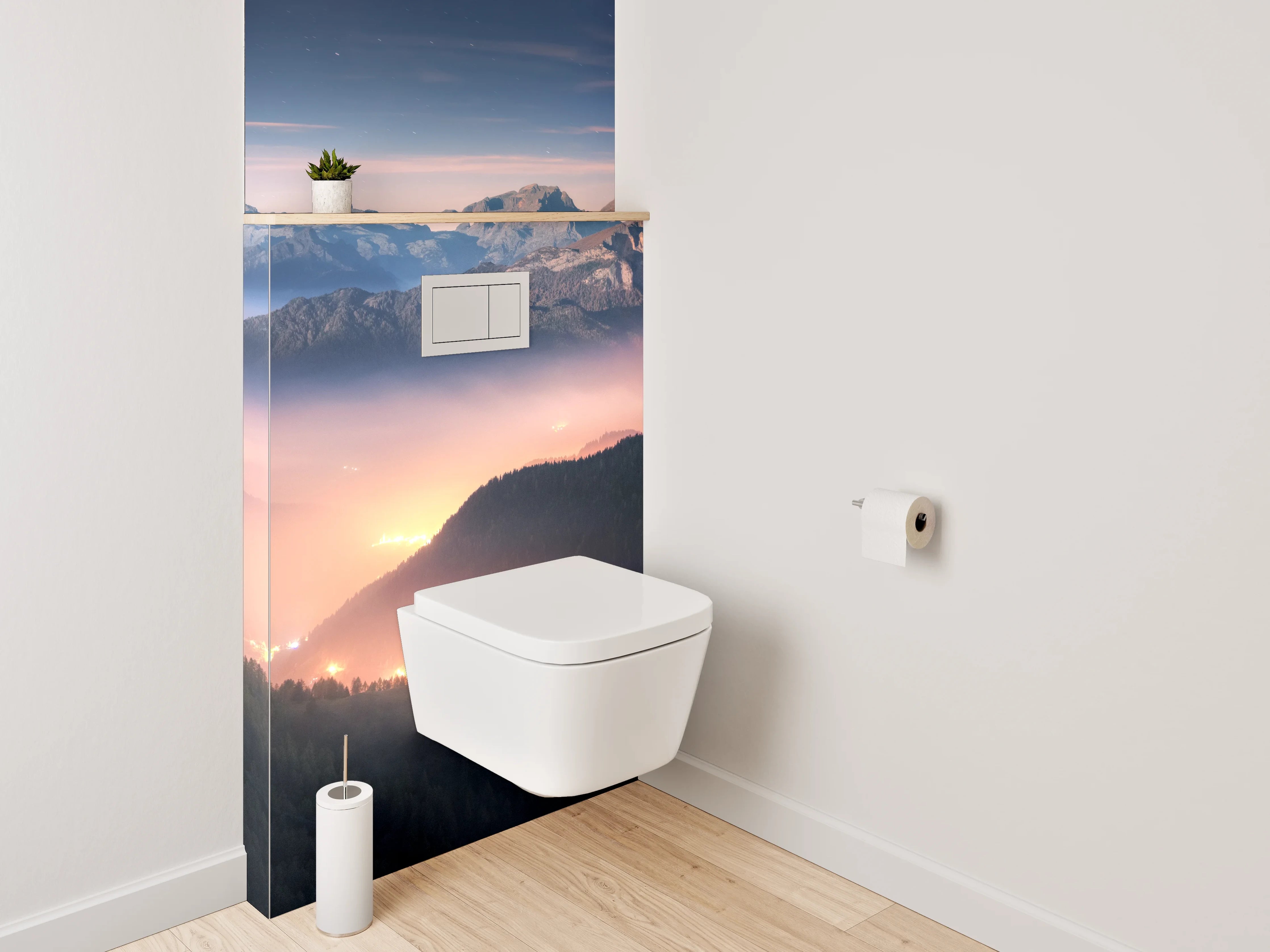 WC-Rückwand - Malerische Alpenlandschaft im Morgenlicht