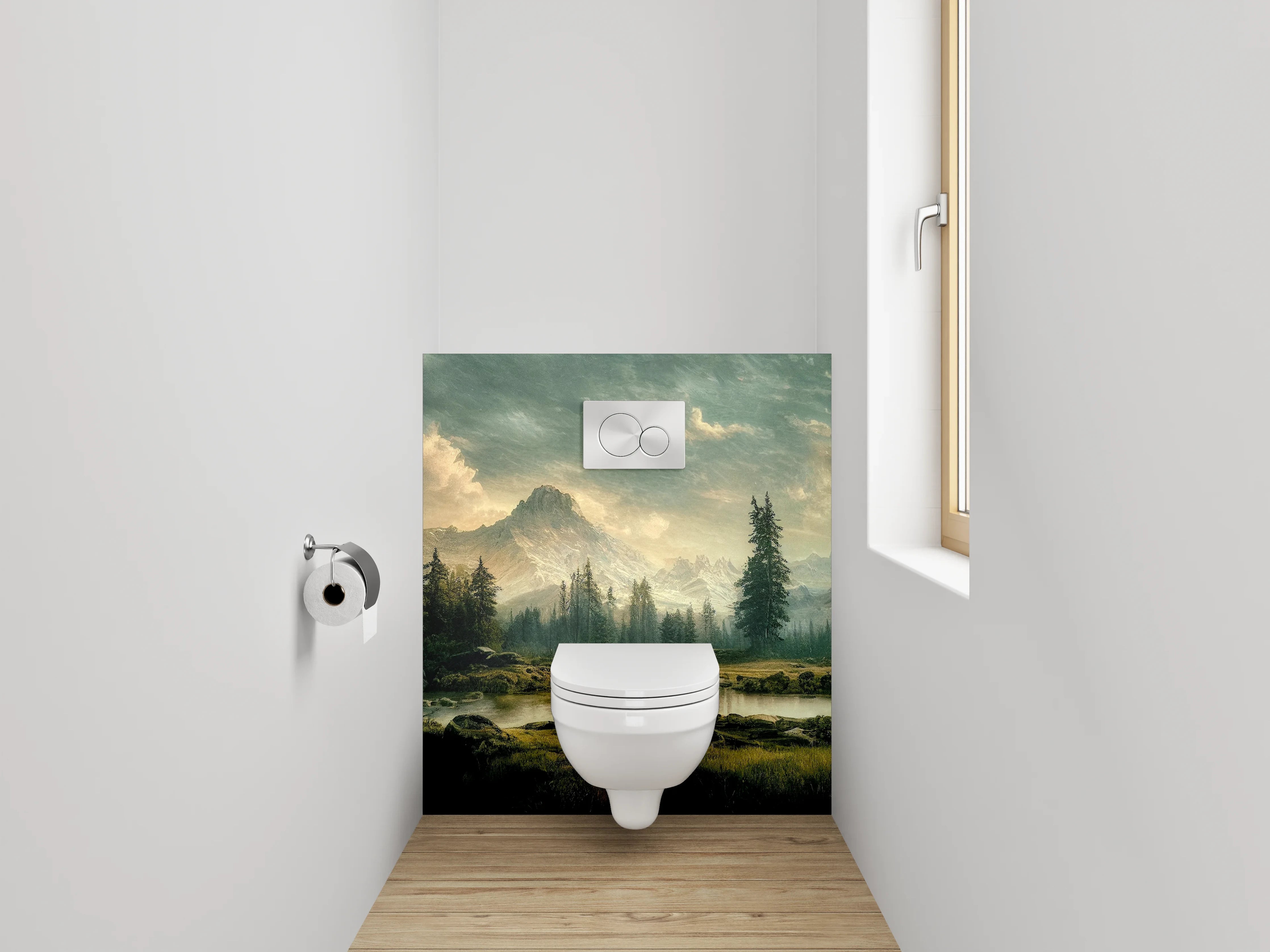 WC-Rückwand - Malerische Berglandschaft am See