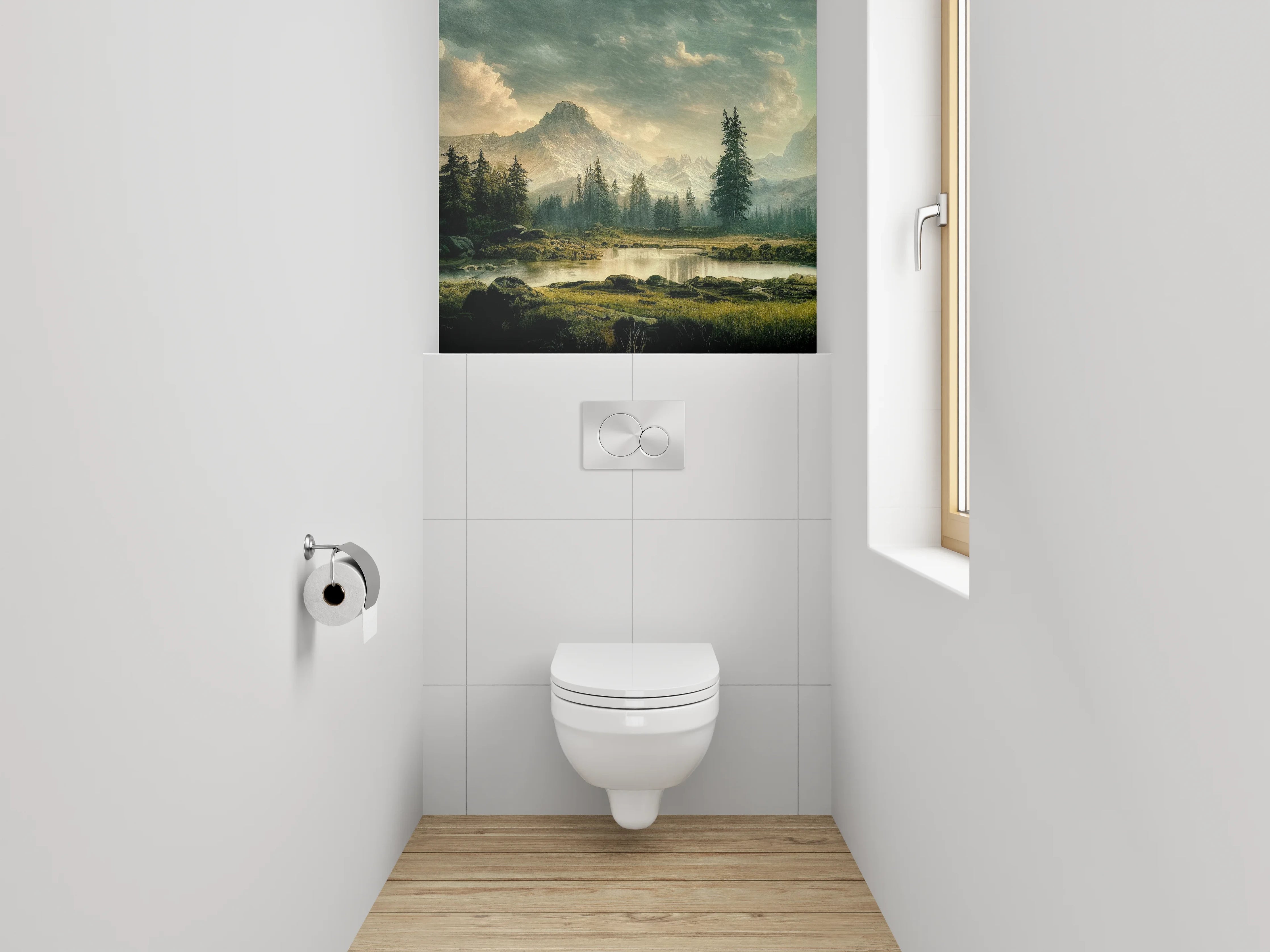 WC-Rückwand - Malerische Berglandschaft am See