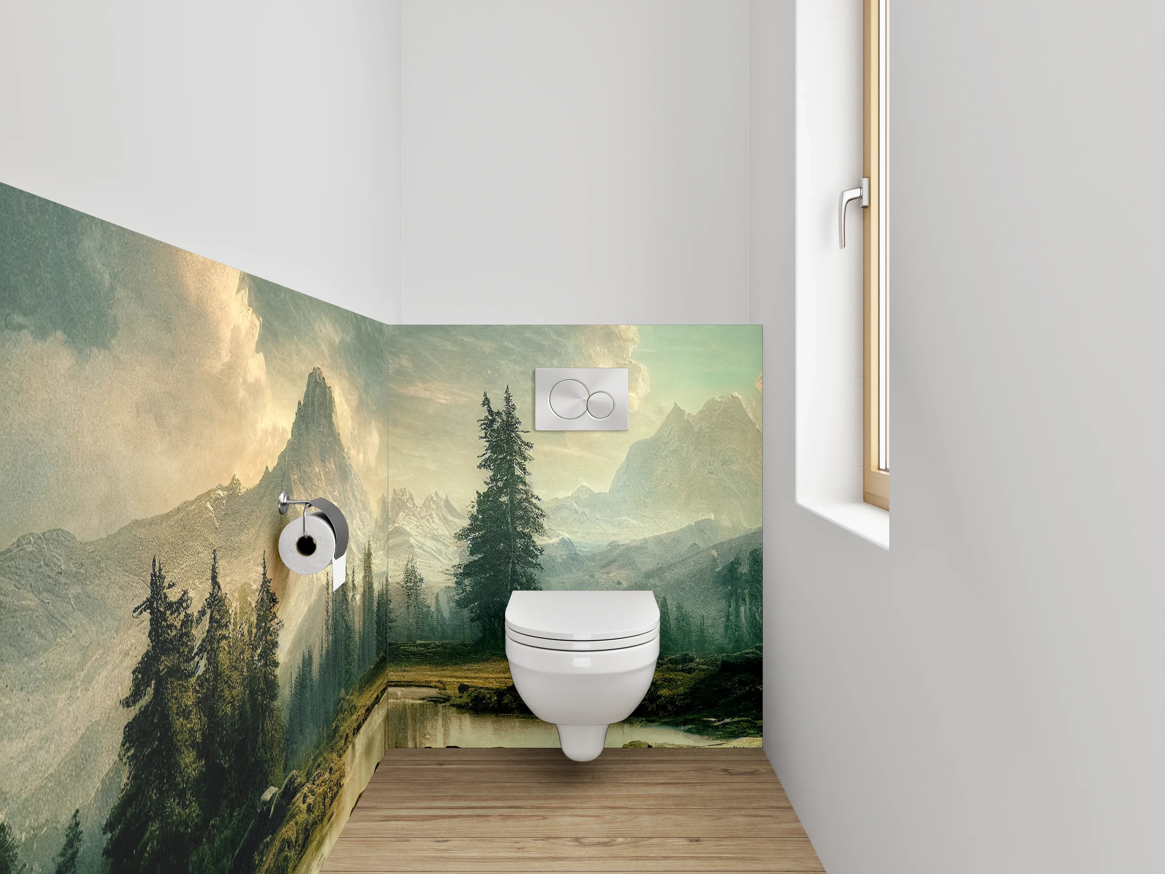WC-Rückwand - Malerische Berglandschaft am See
