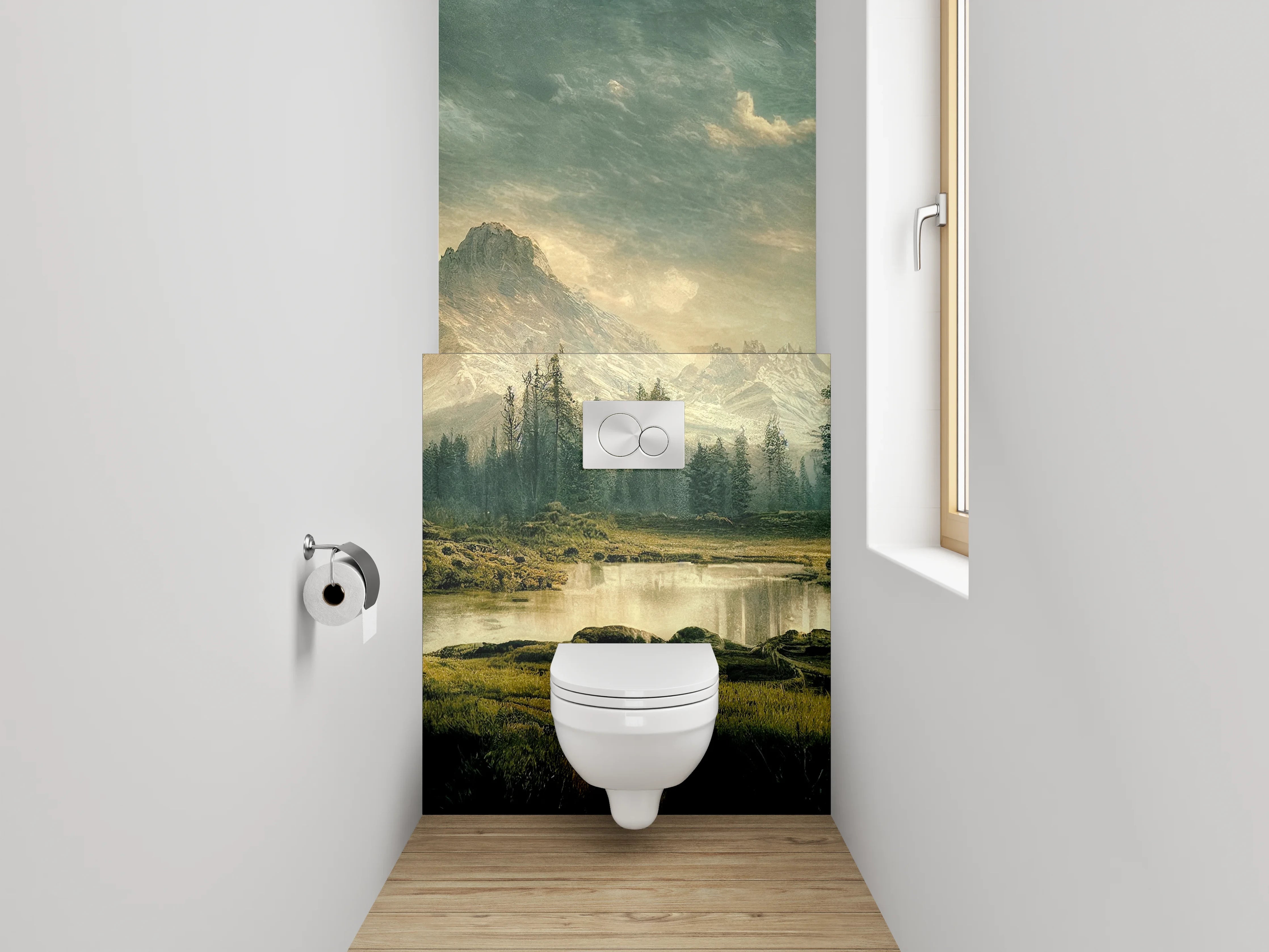 WC-Rückwand - Malerische Berglandschaft am See