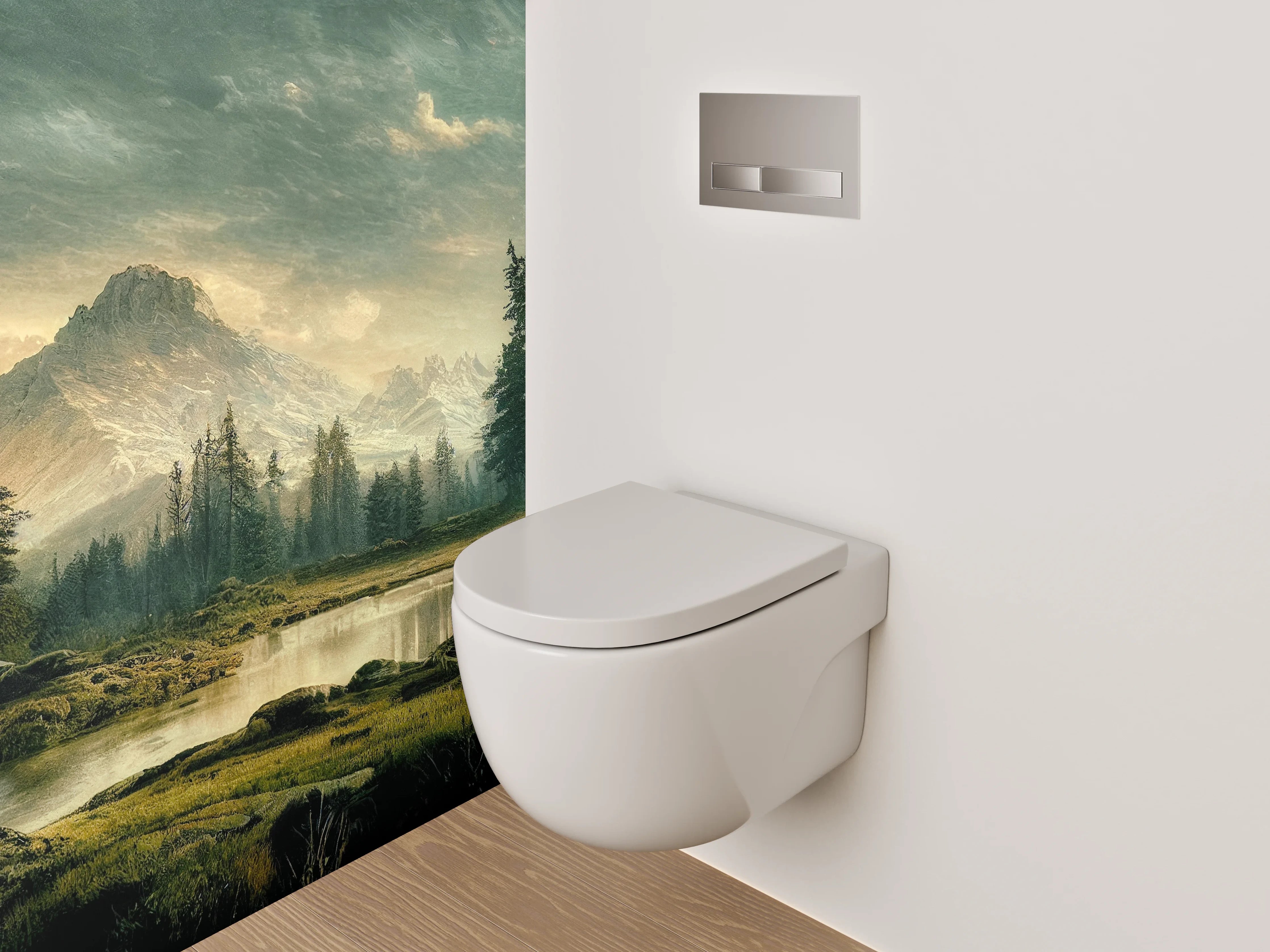 WC-Rückwand - Malerische Berglandschaft am See