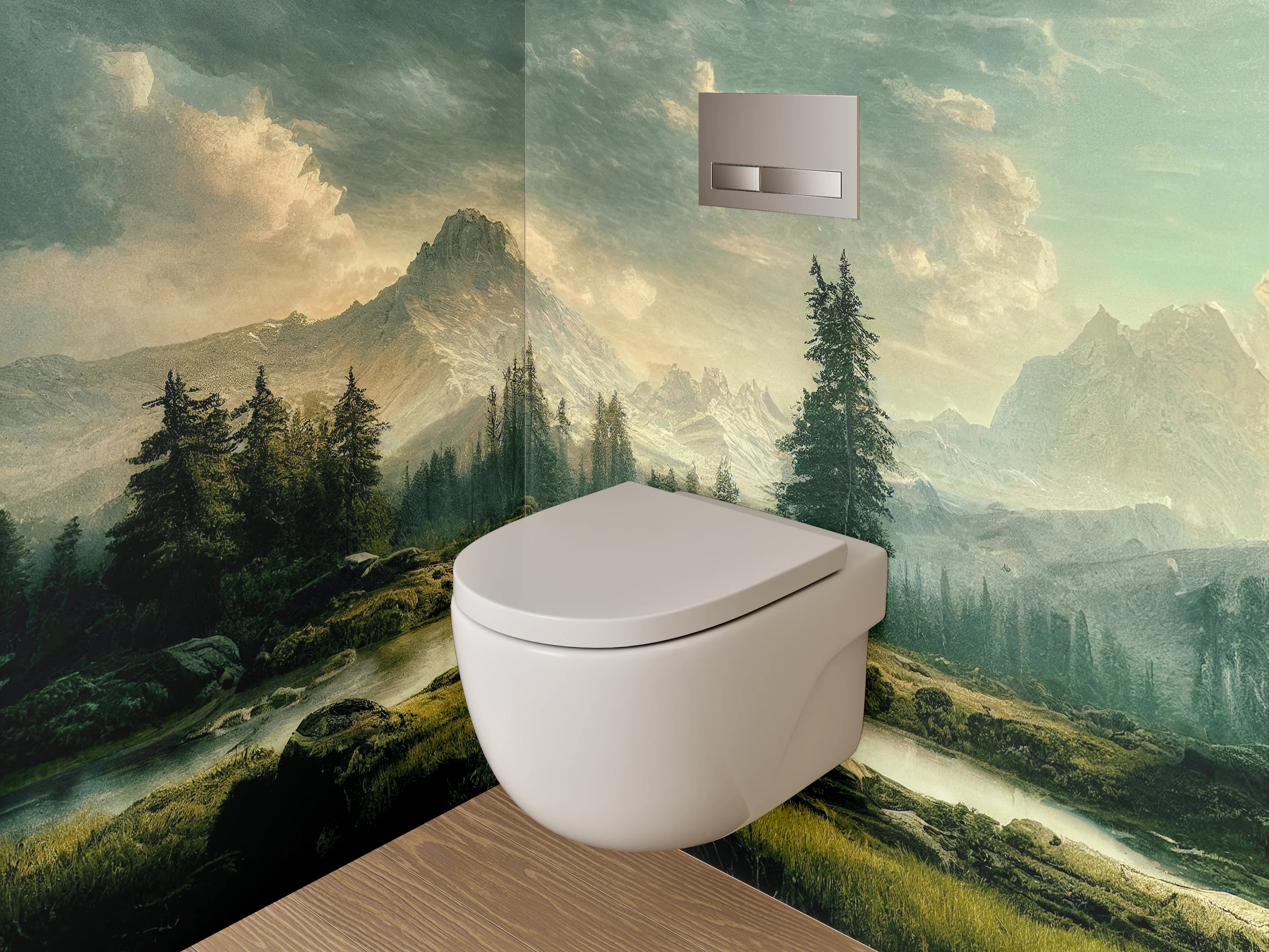 WC-Rückwand - Malerische Berglandschaft am See