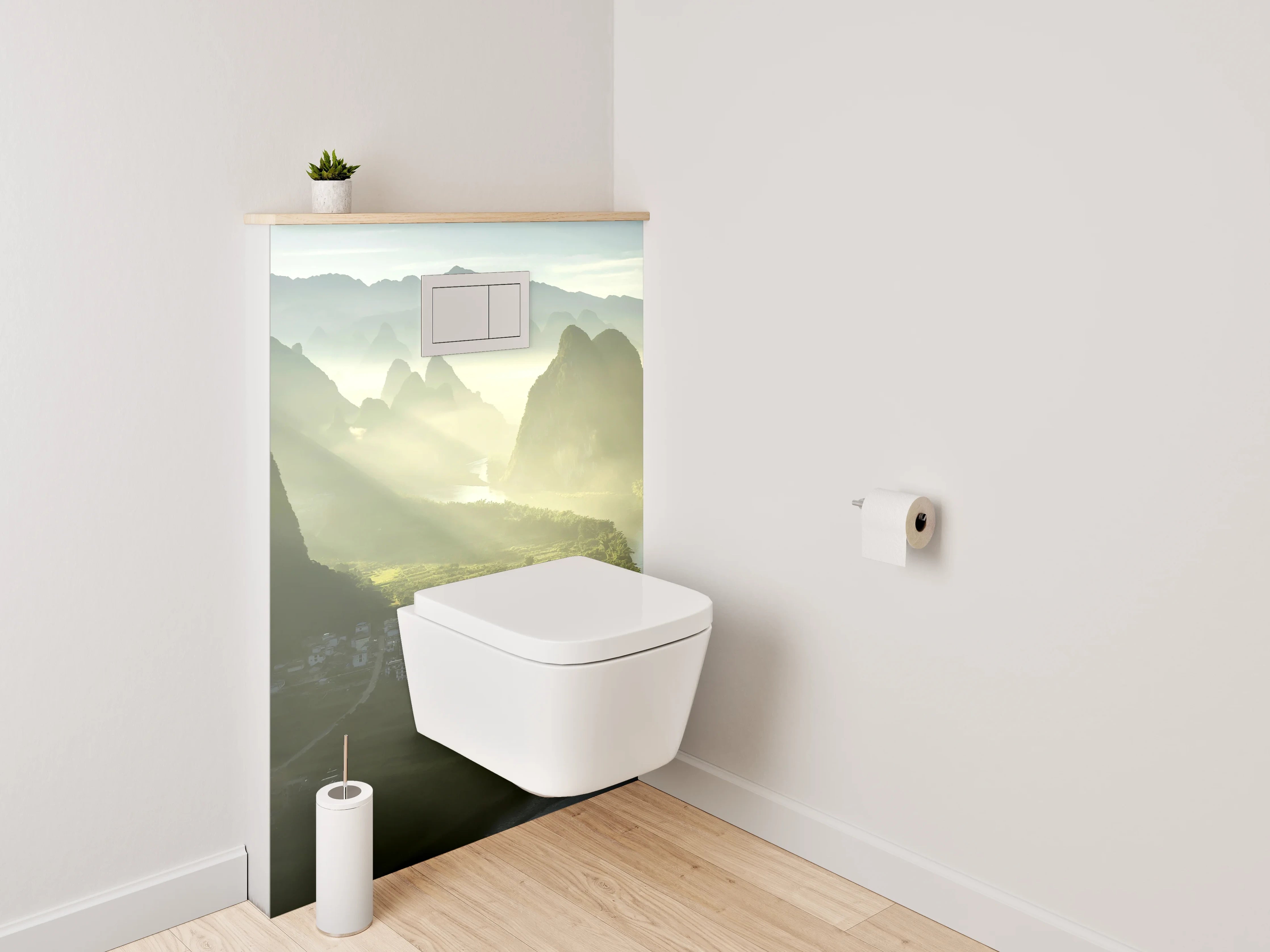 WC-Rückwand - Malerische Flusslandschaft mit Bergen