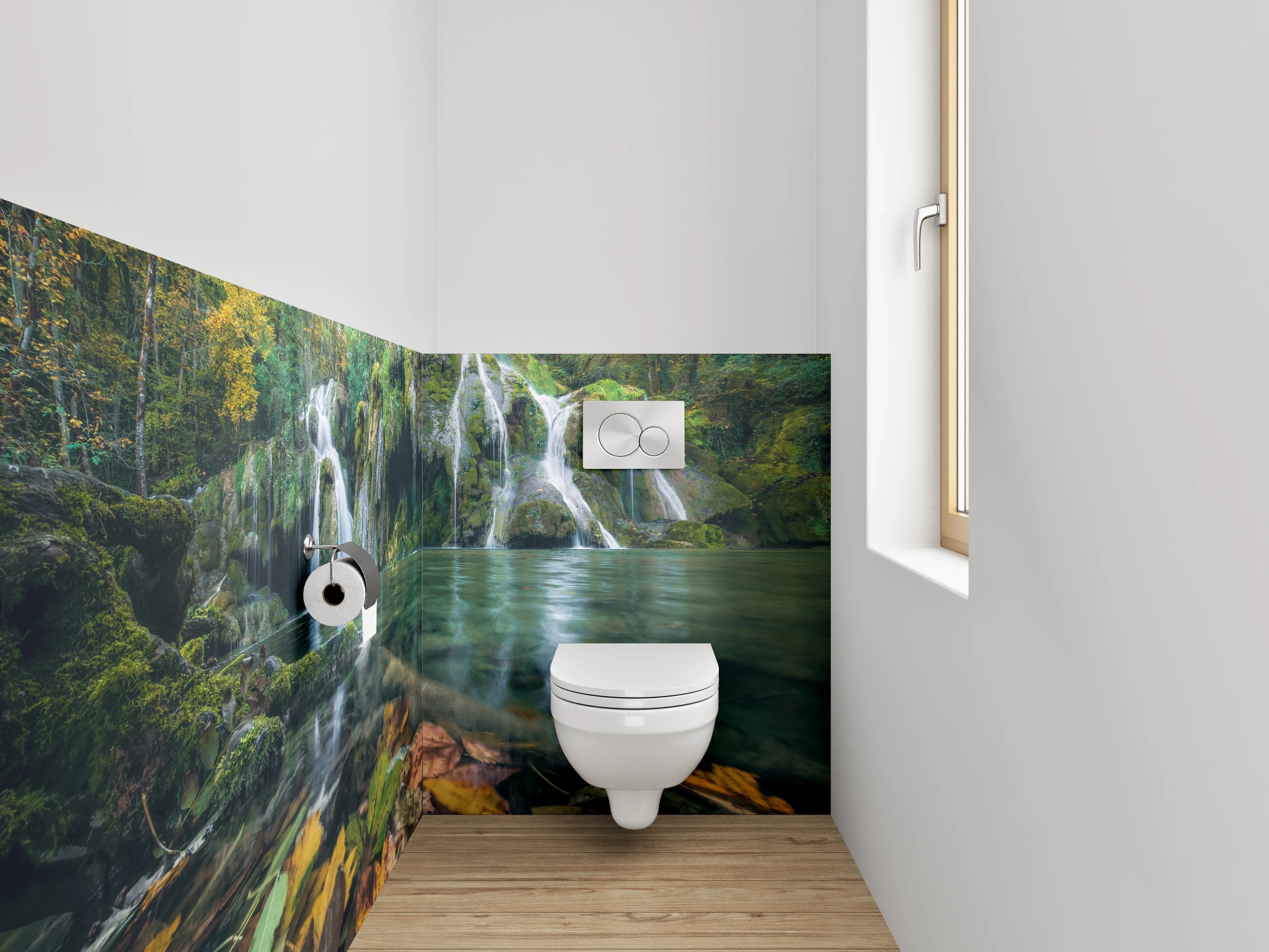 WC-Rückwand - Malerischer Wasserfall im Herbstwald