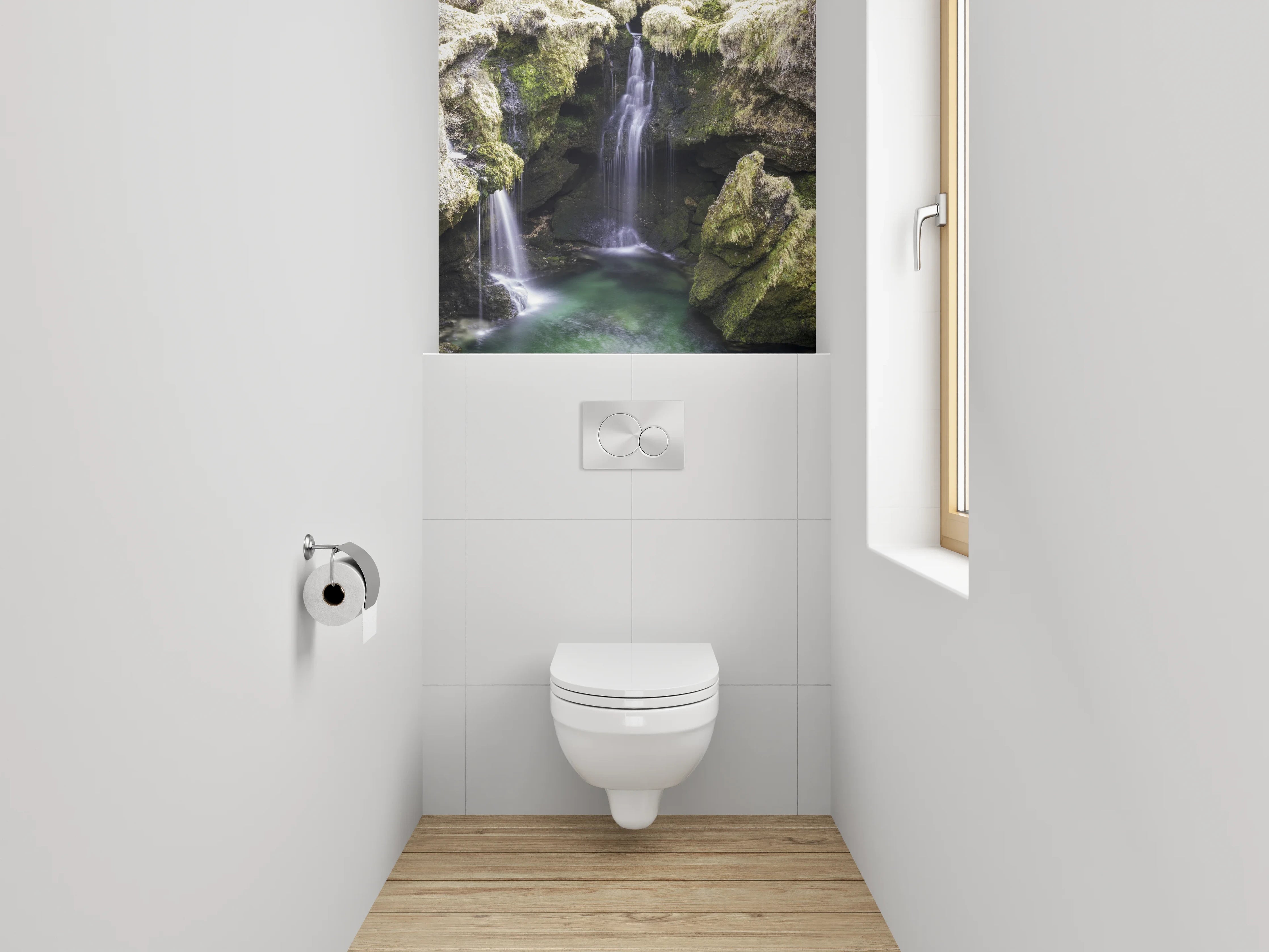 WC-Rückwand - Malerischer Wasserfall in grüner Schlucht