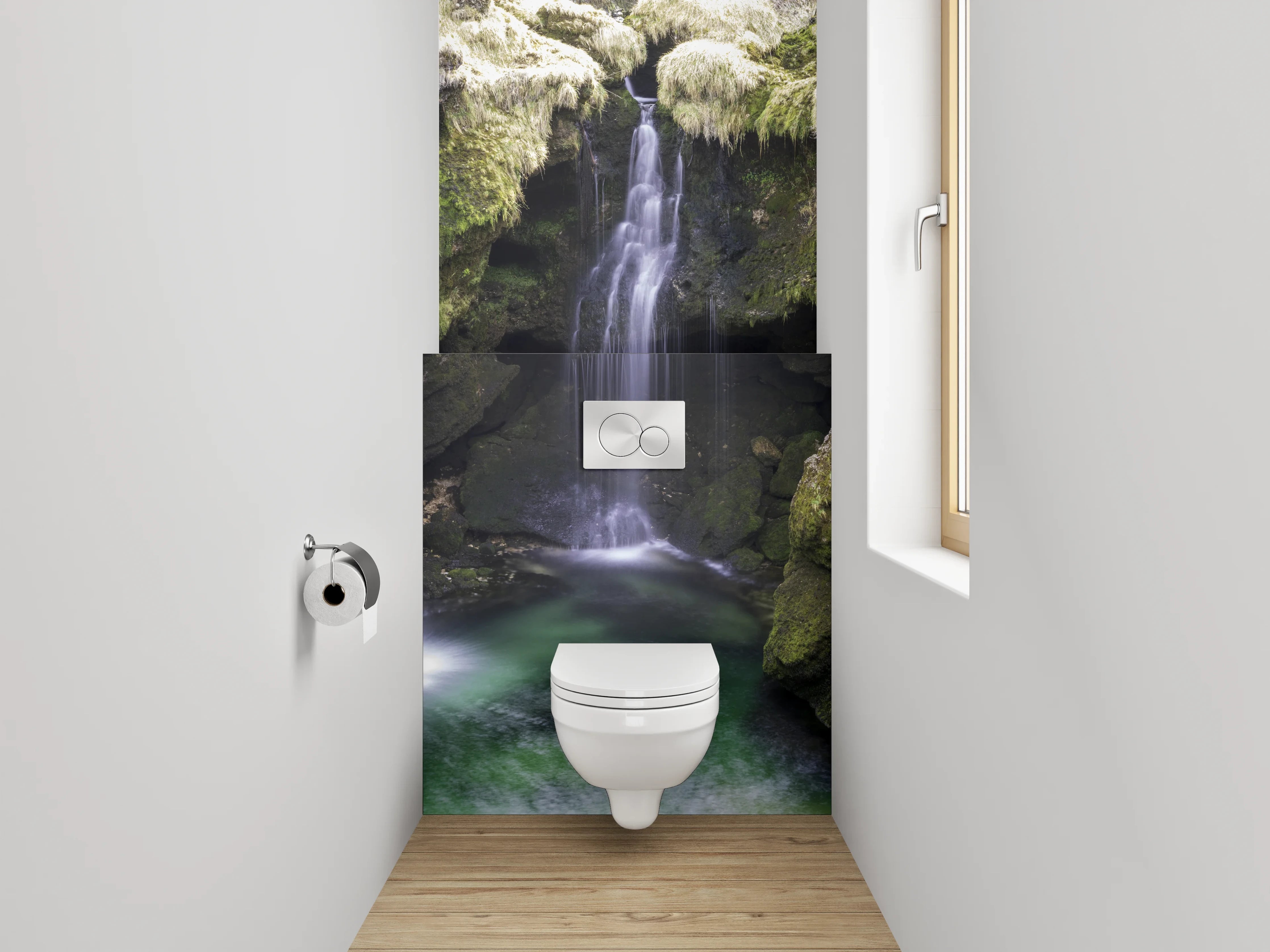 WC-Rückwand - Malerischer Wasserfall in grüner Schlucht