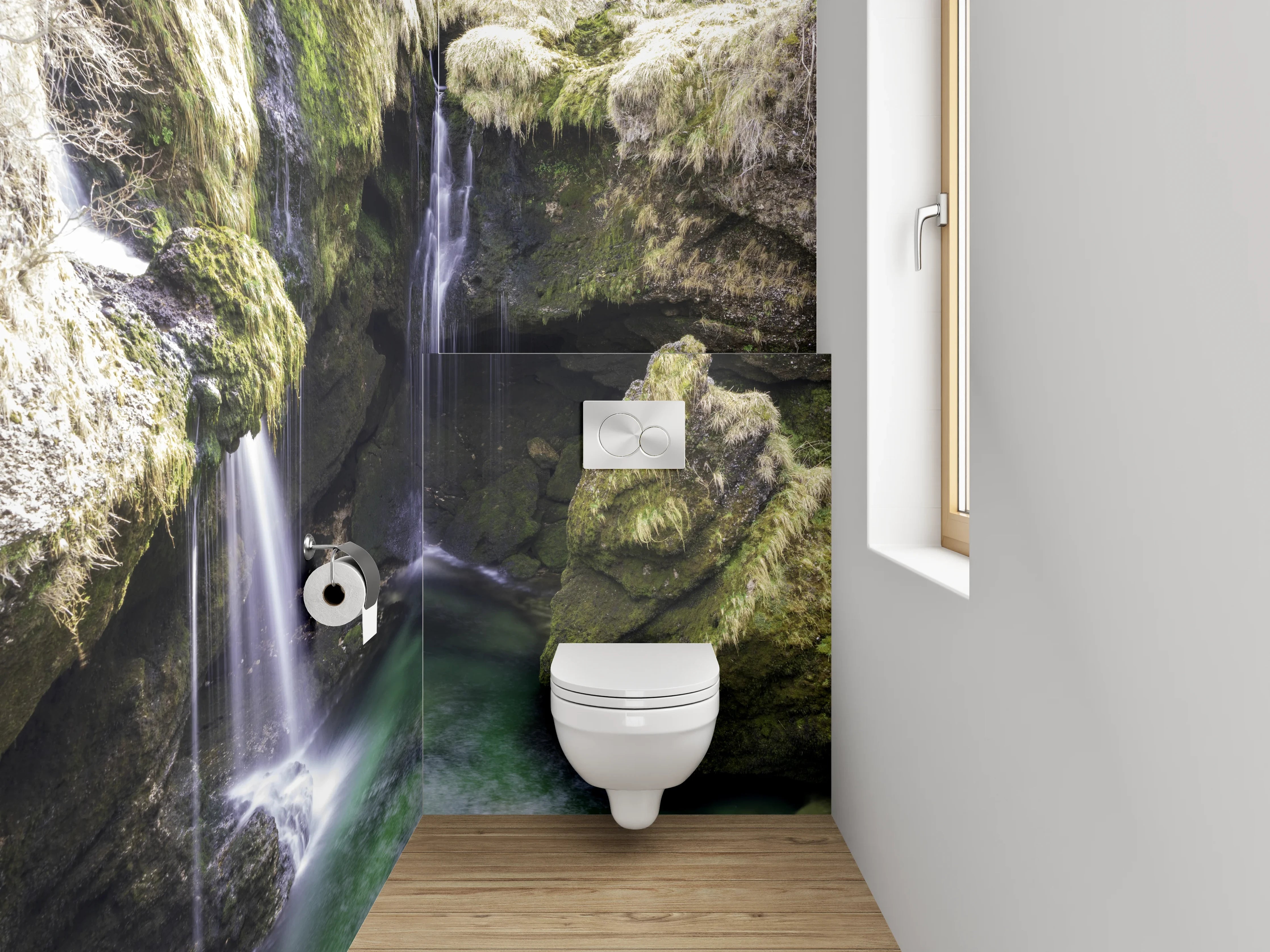 WC-Rückwand - Malerischer Wasserfall in grüner Schlucht