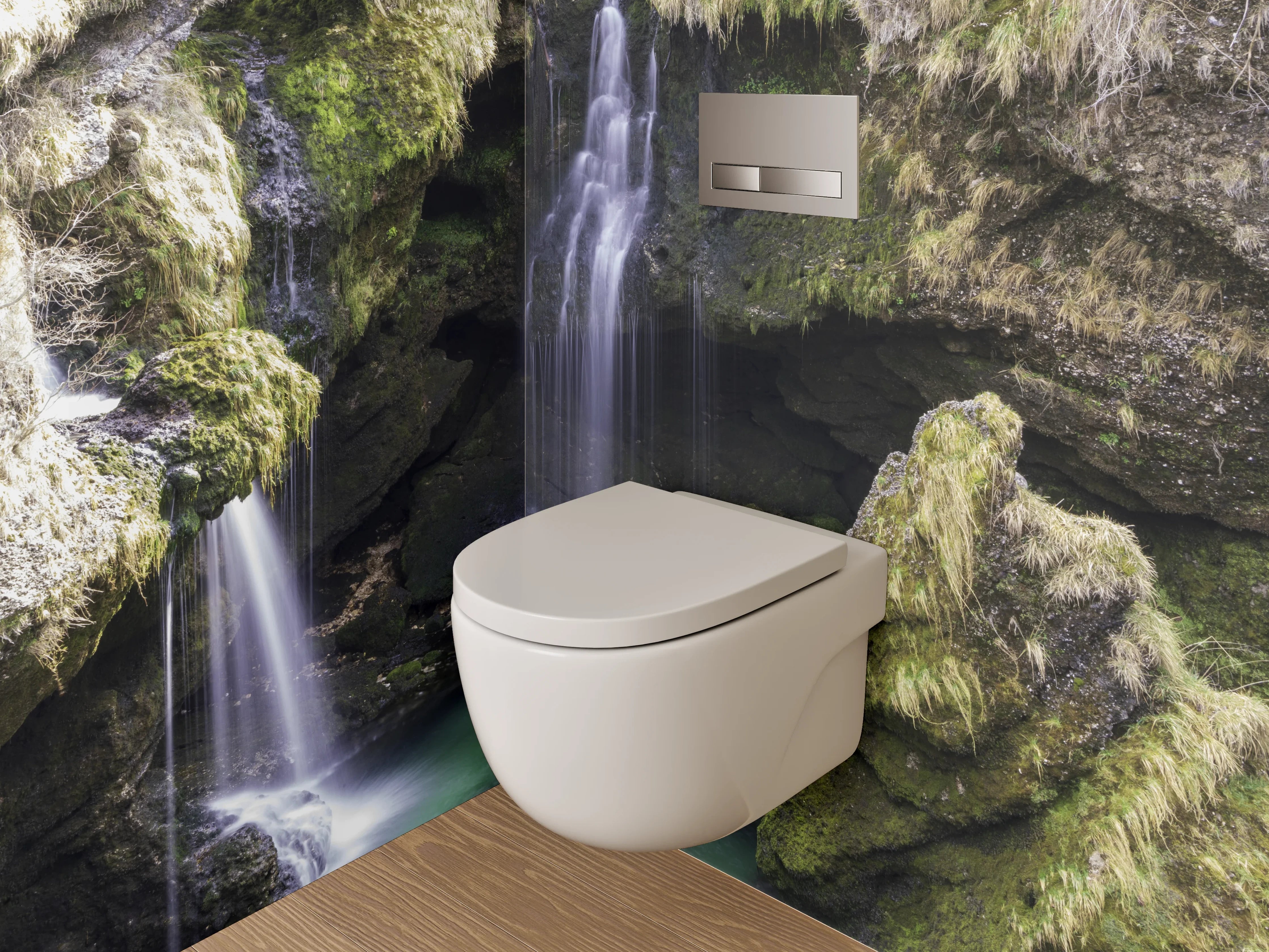 WC-Rückwand - Malerischer Wasserfall in grüner Schlucht