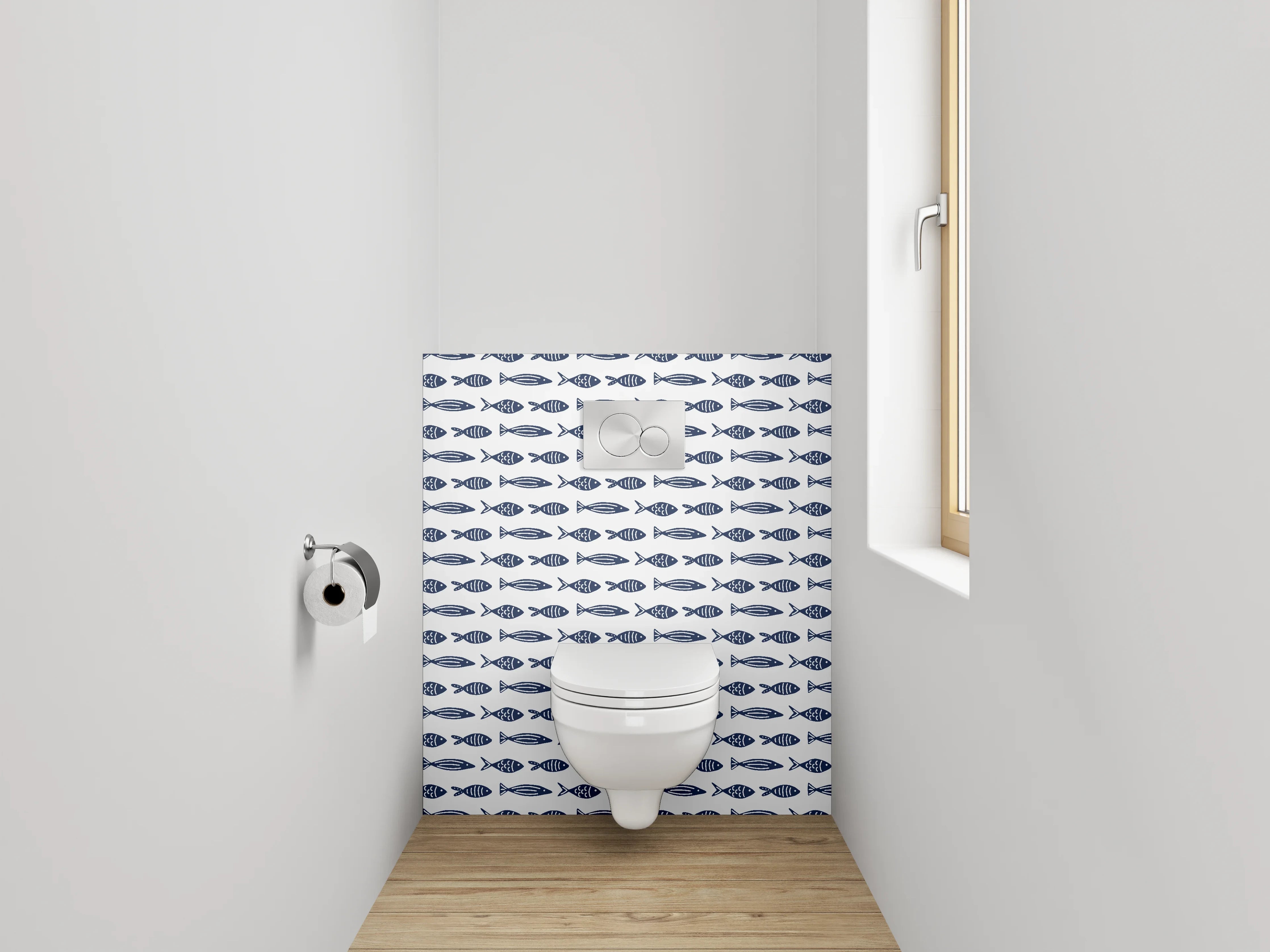 WC-Rückwand - Maritimes Fisch-Muster blau-weiß