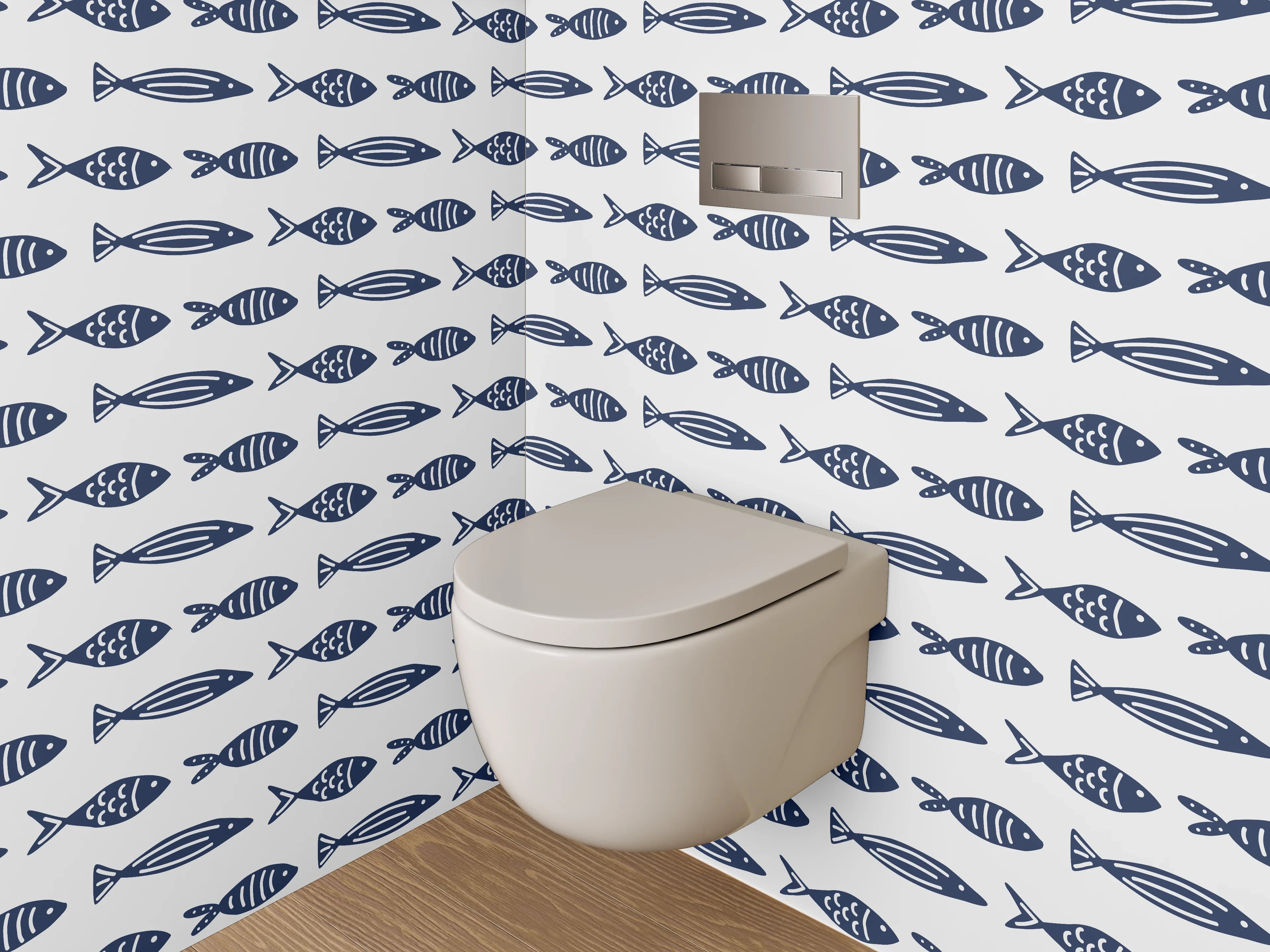 WC-Rückwand - Maritimes Fisch-Muster blau-weiß