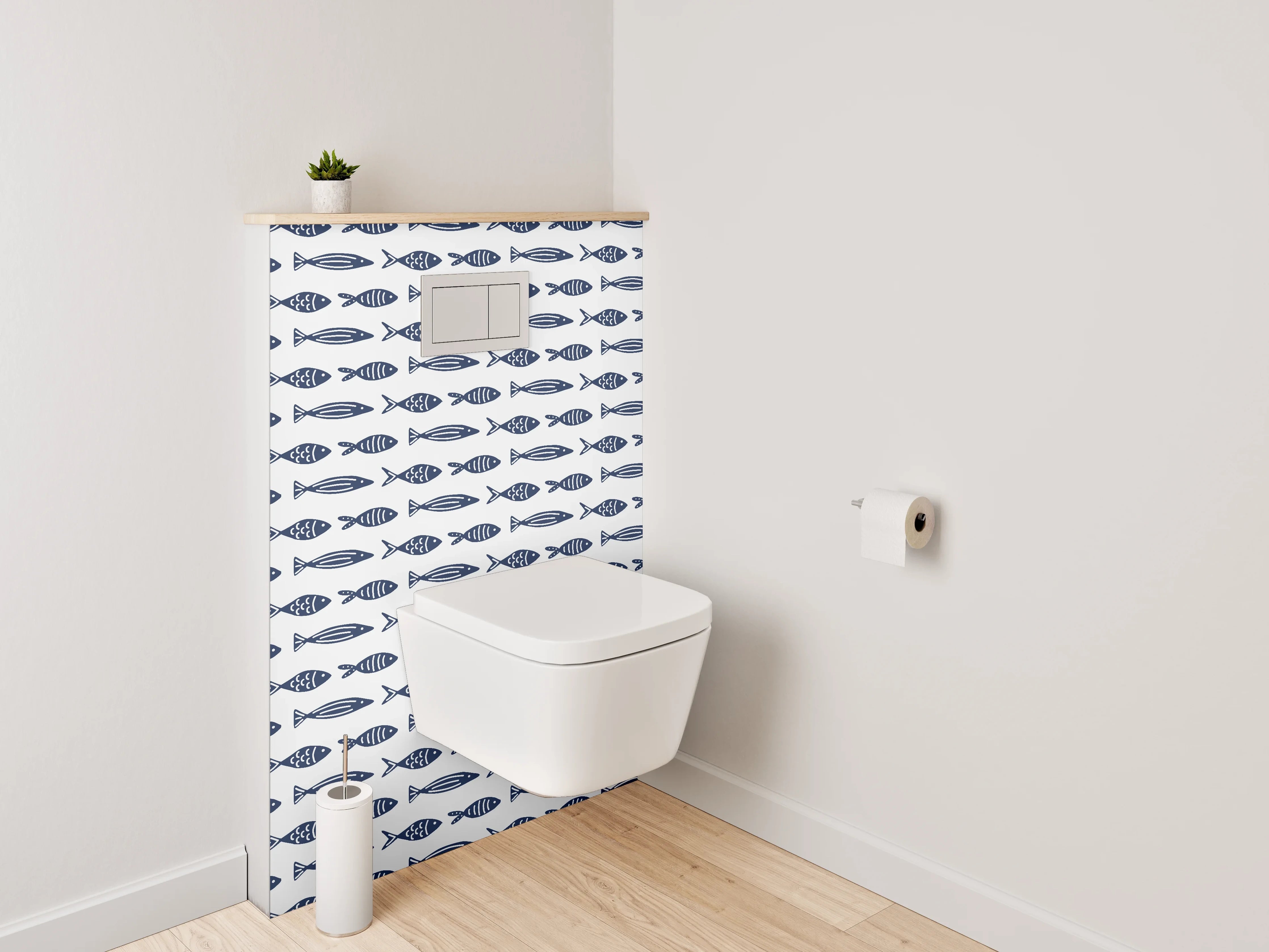 WC-Rückwand - Maritimes Fisch-Muster blau-weiß