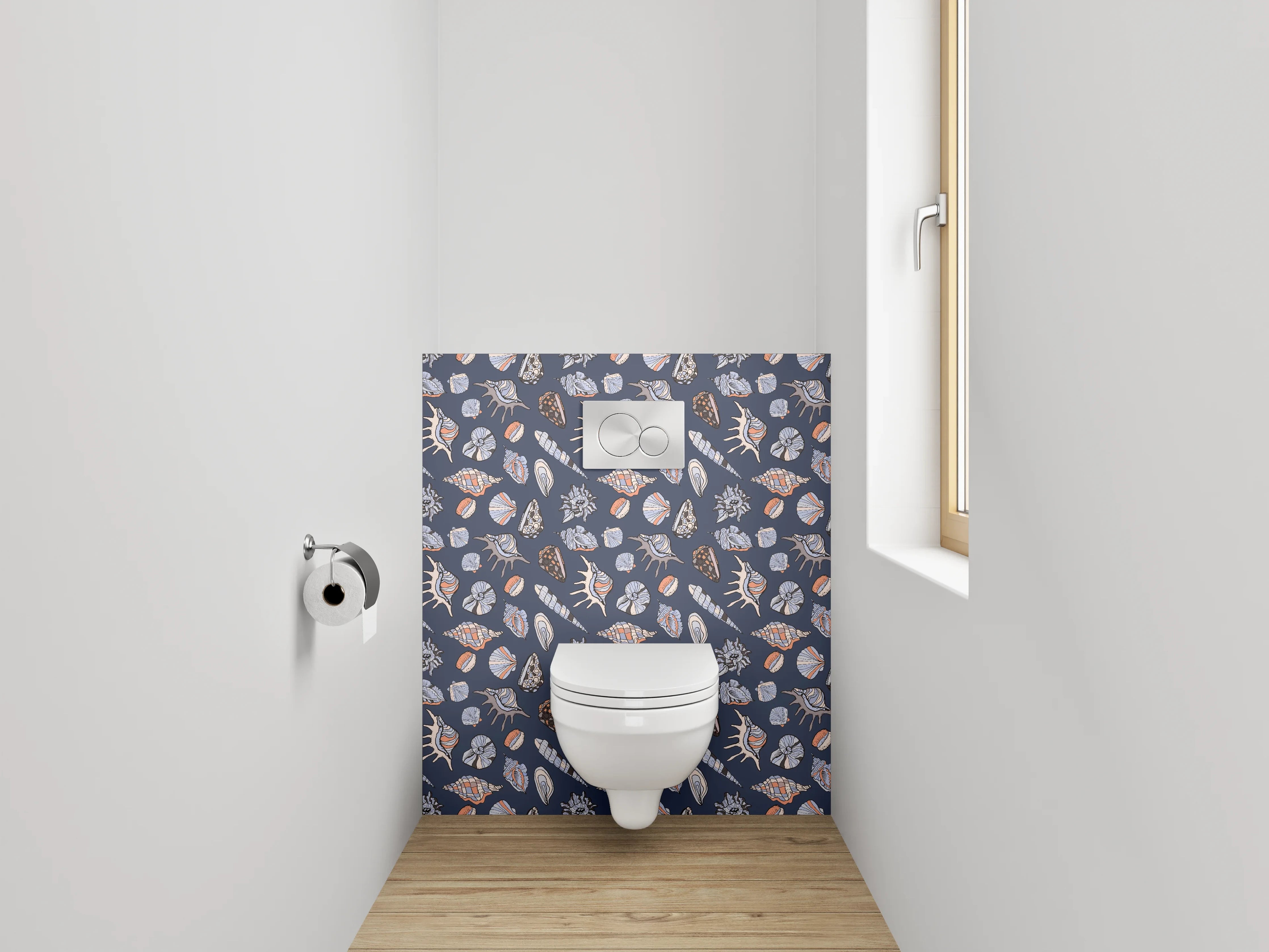 WC-Rückwand - Maritimes Muschel-Muster Blau Beige