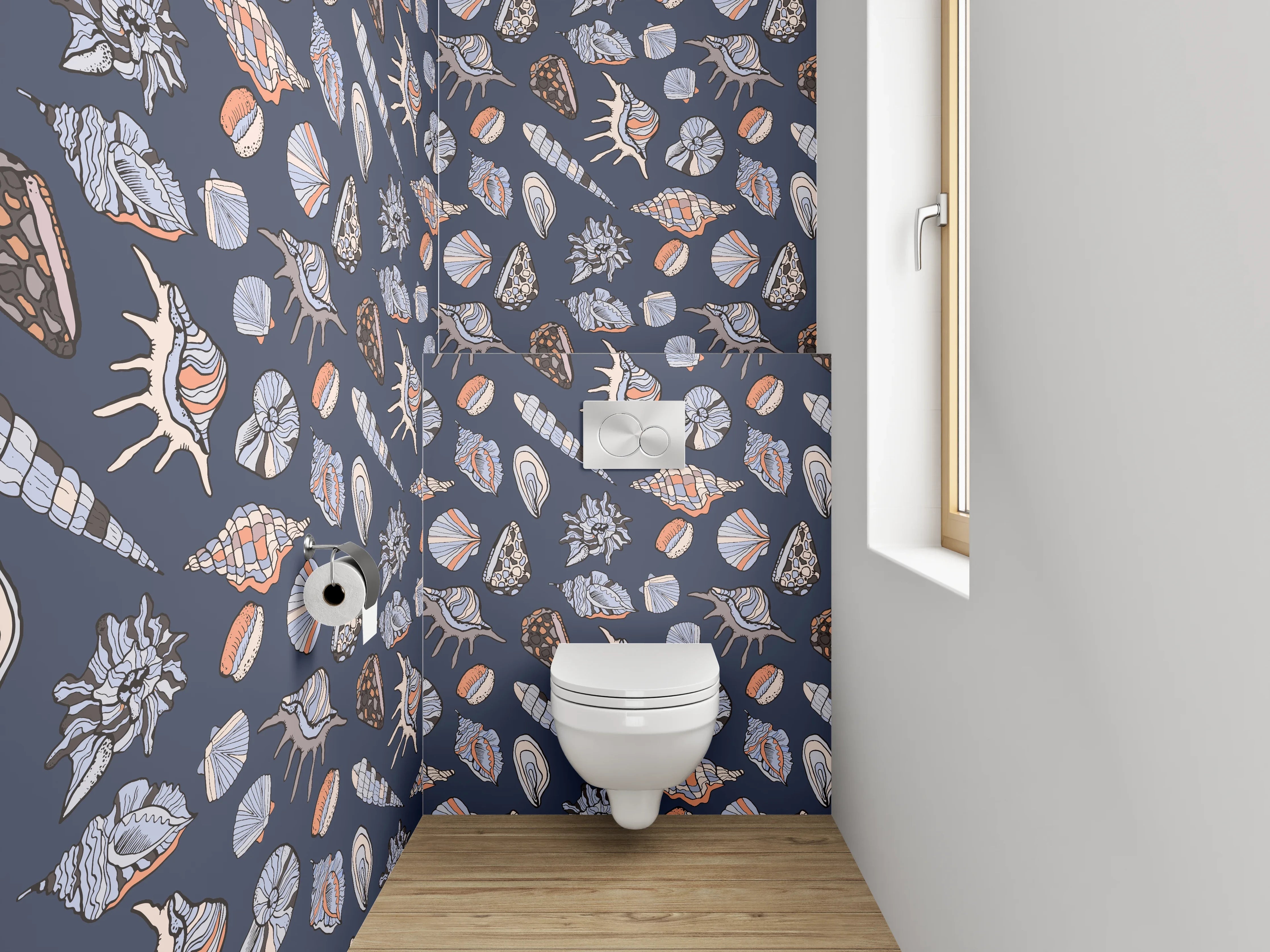 WC-Rückwand - Maritimes Muschel-Muster Blau Beige