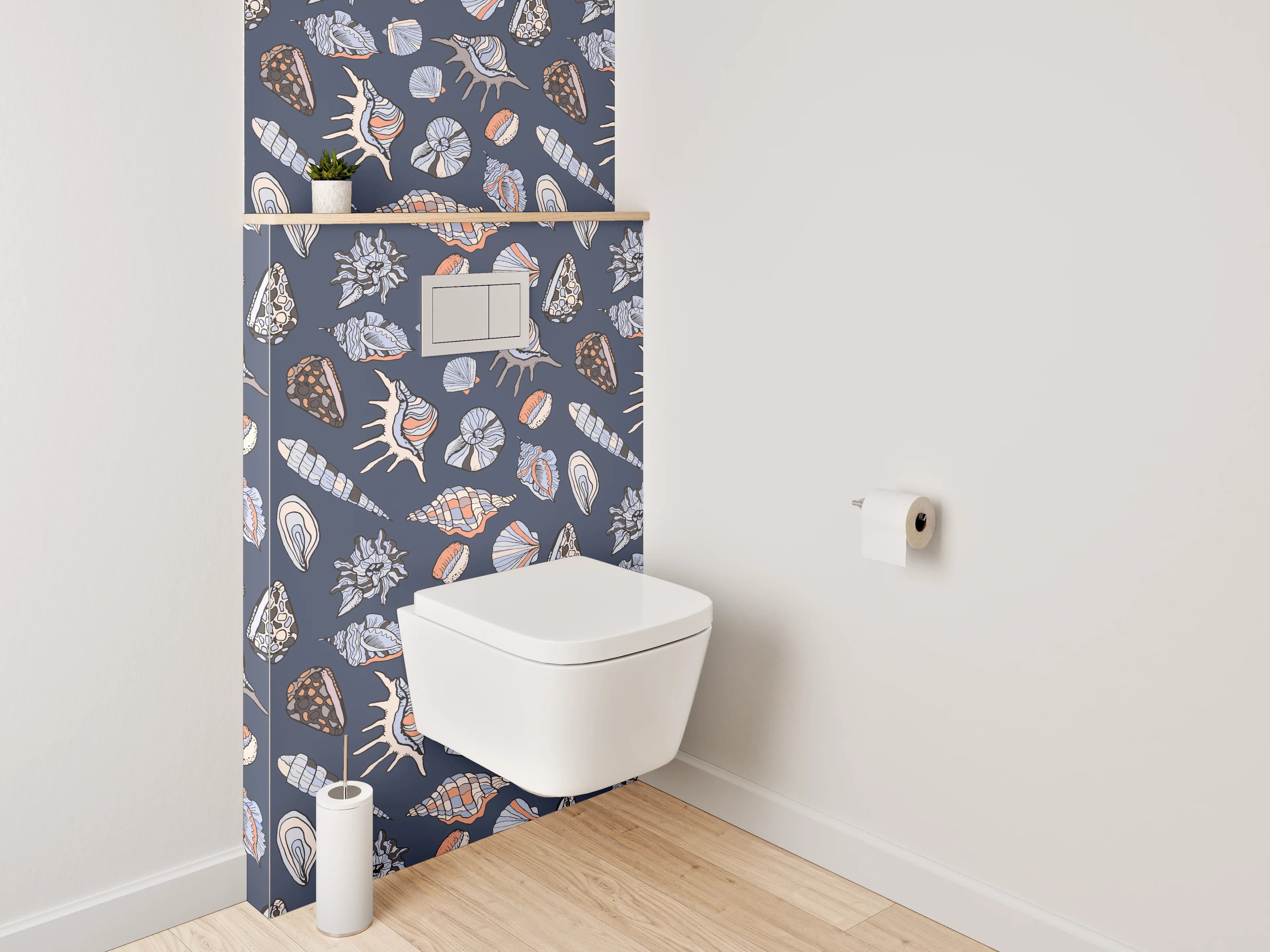 WC-Rückwand - Maritimes Muschel-Muster Blau Beige