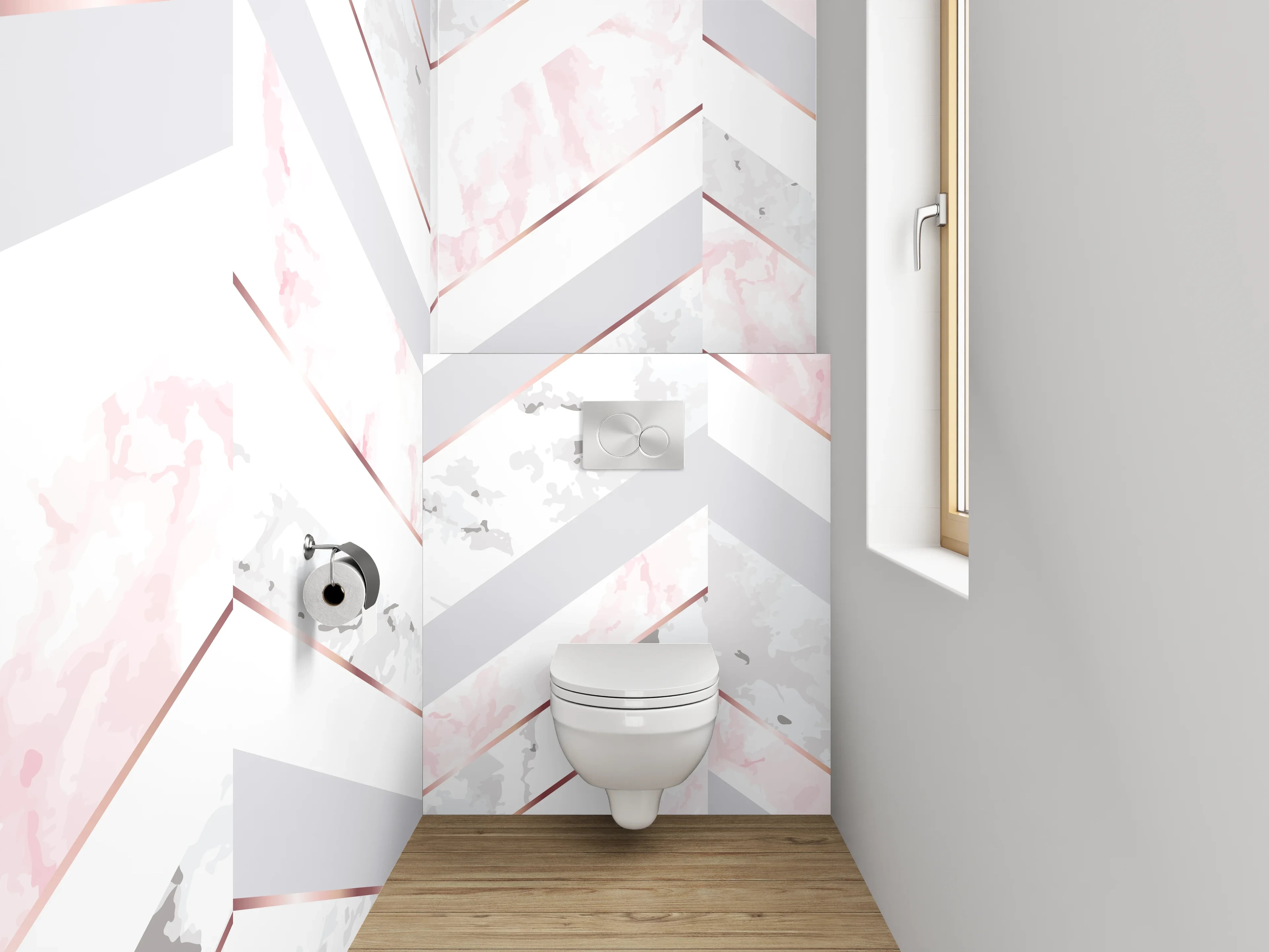 WC-Rückwand - Marmor Chevron Rosa Grau Weiß