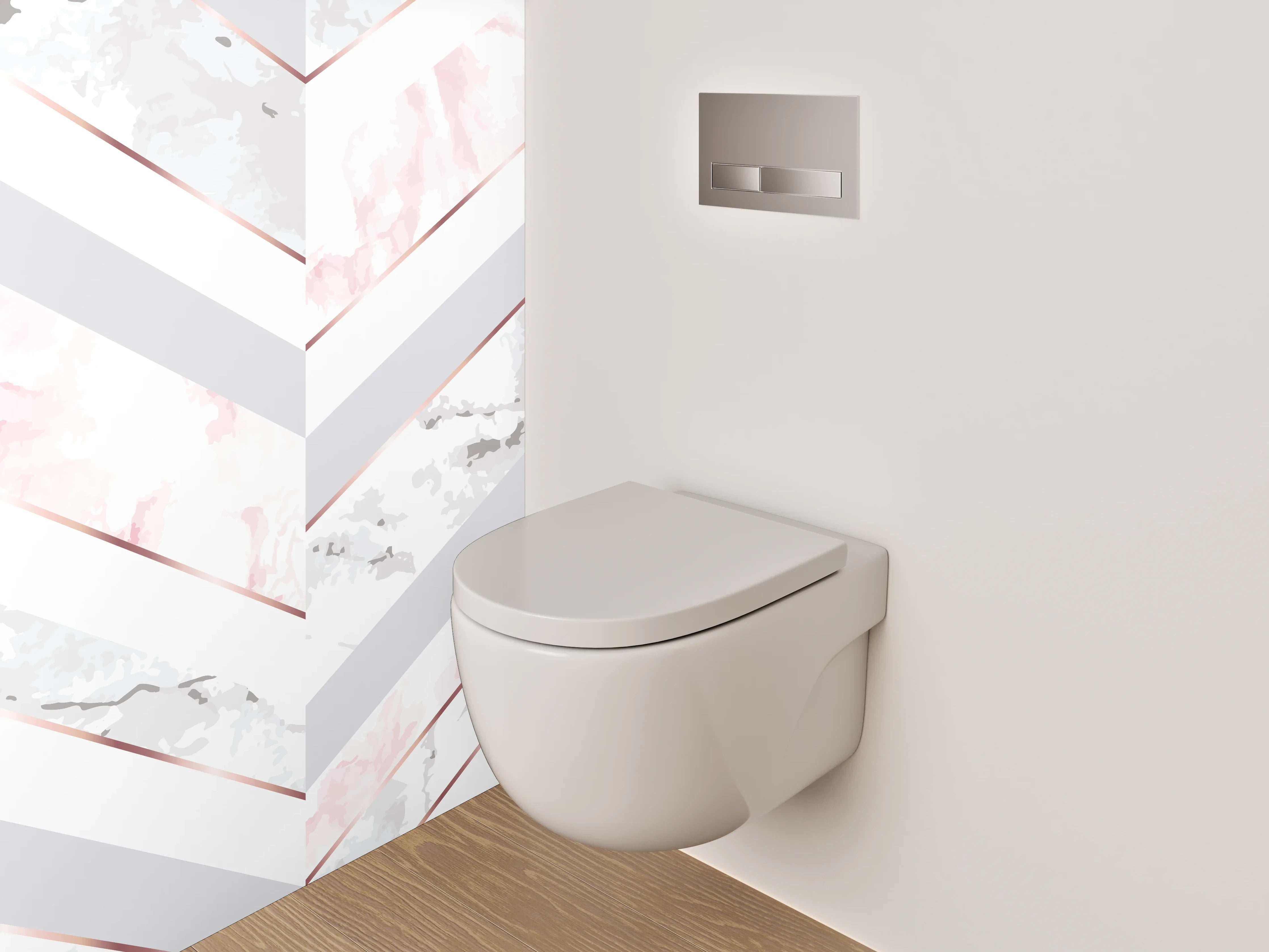 WC-Rückwand - Marmor Chevron Rosa Grau Weiß