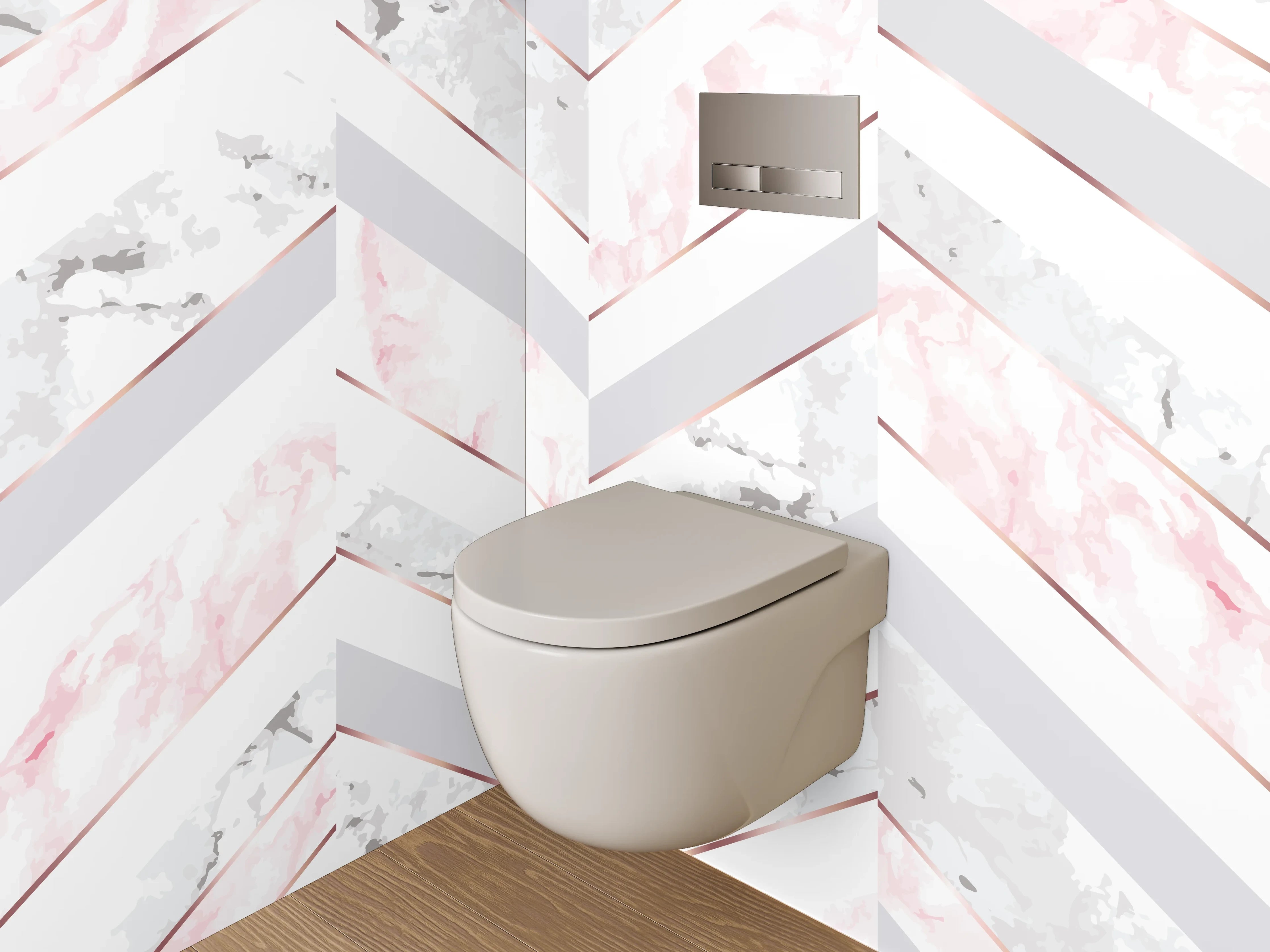 WC-Rückwand - Marmor Chevron Rosa Grau Weiß