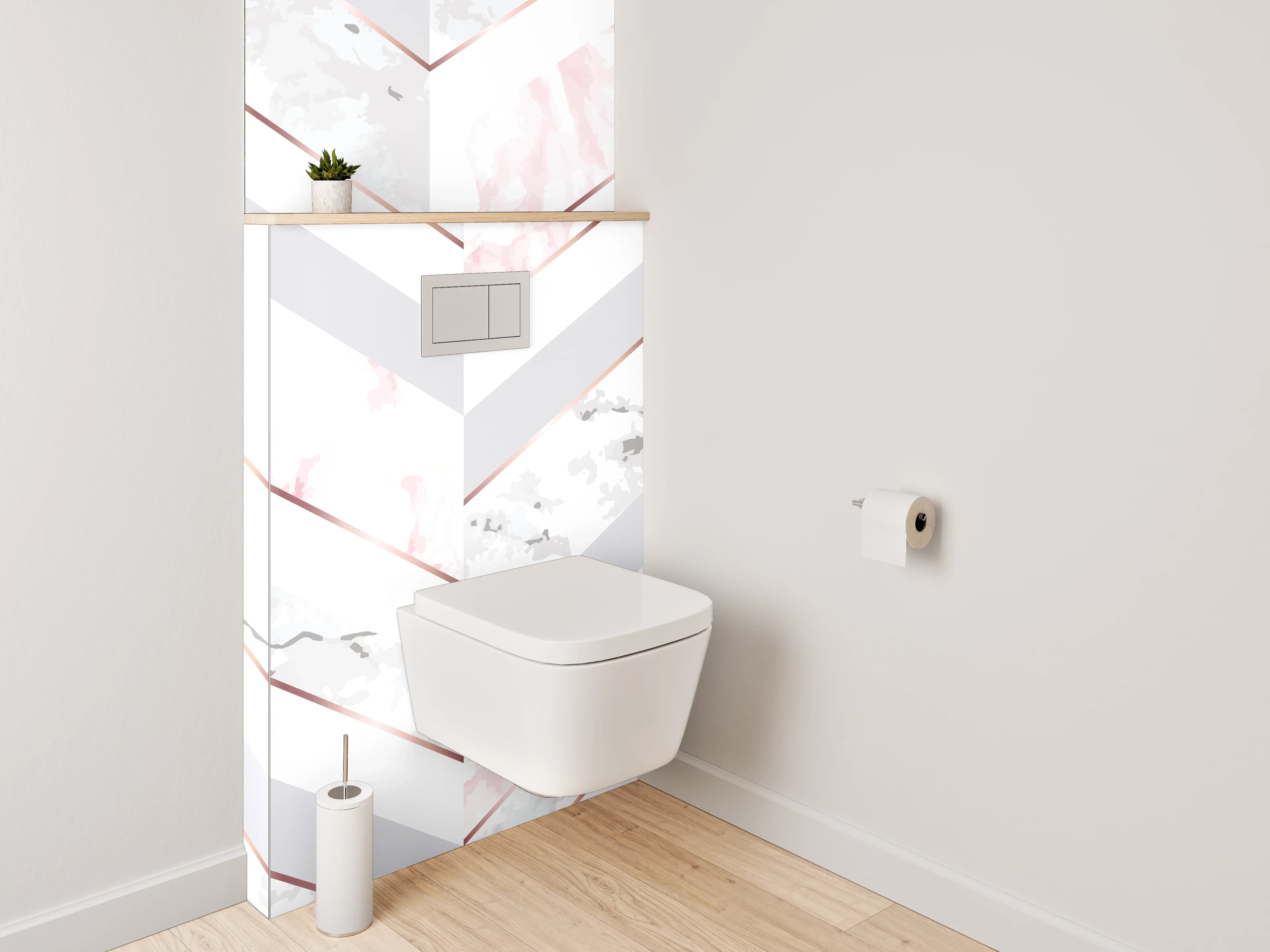 WC-Rückwand - Marmor Chevron Rosa Grau Weiß