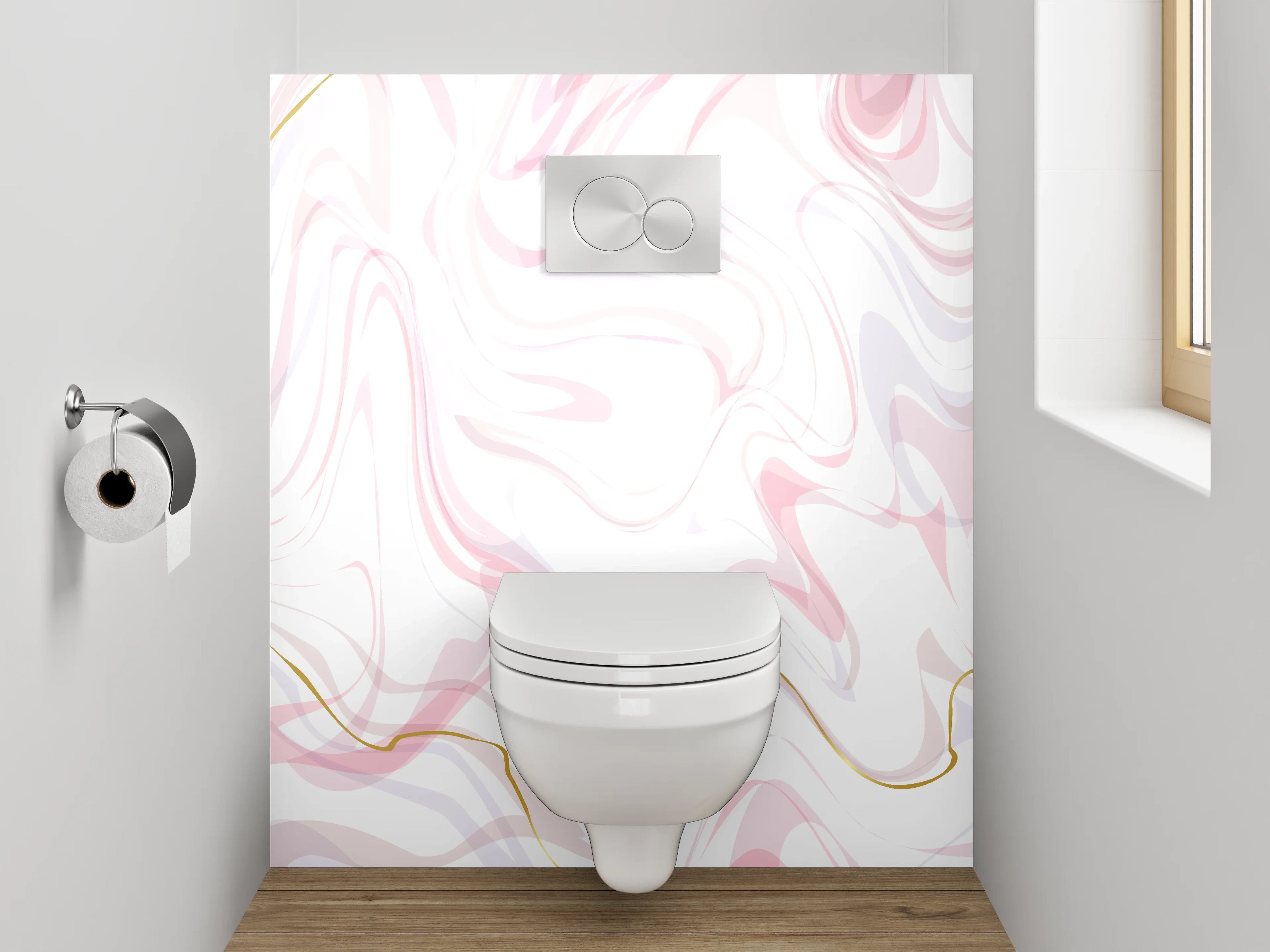 WC-Rückwand - Marmor Effekt Rosa Weiß Gold