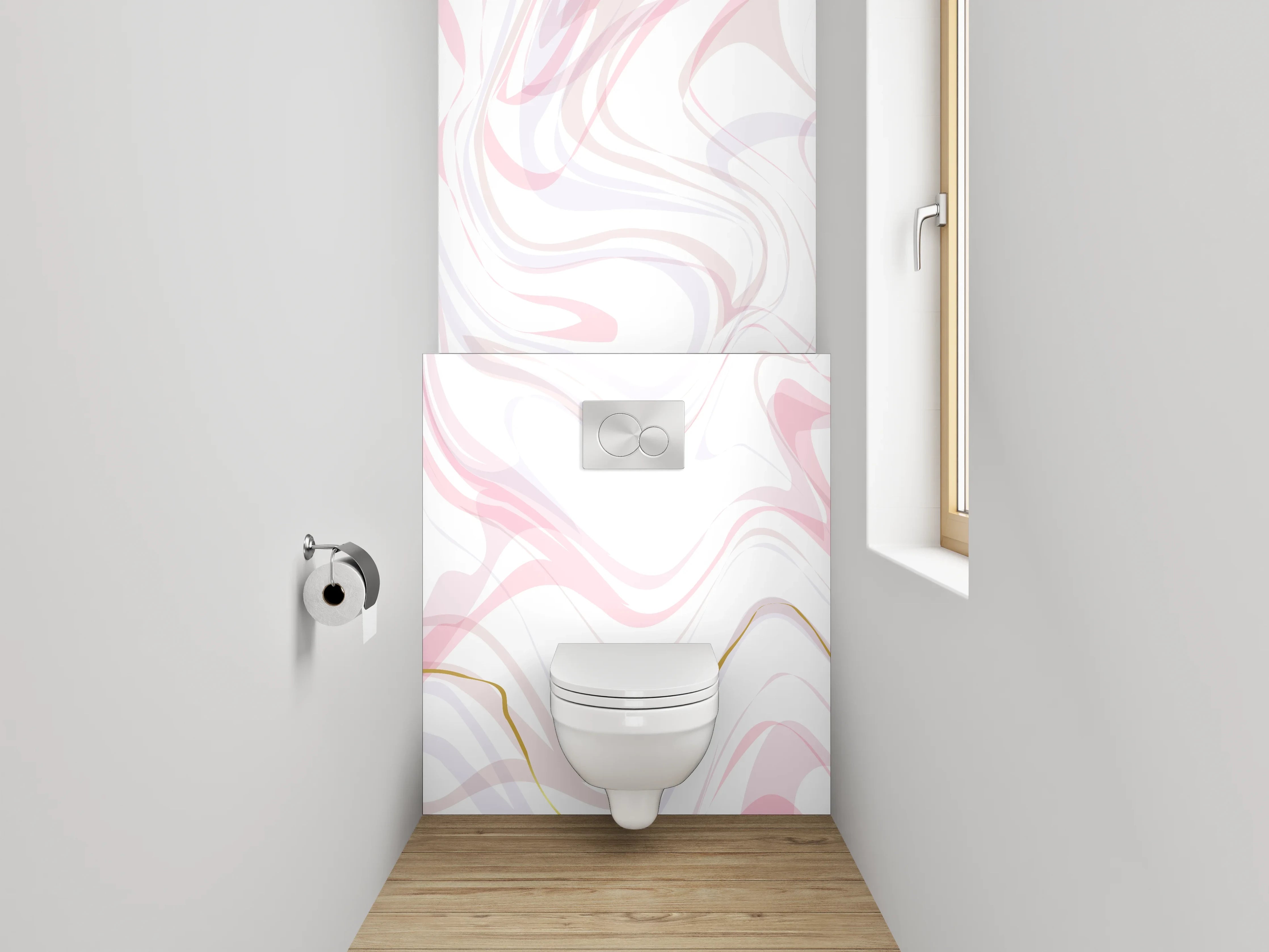 WC-Rückwand - Marmor Effekt Rosa Weiß Gold