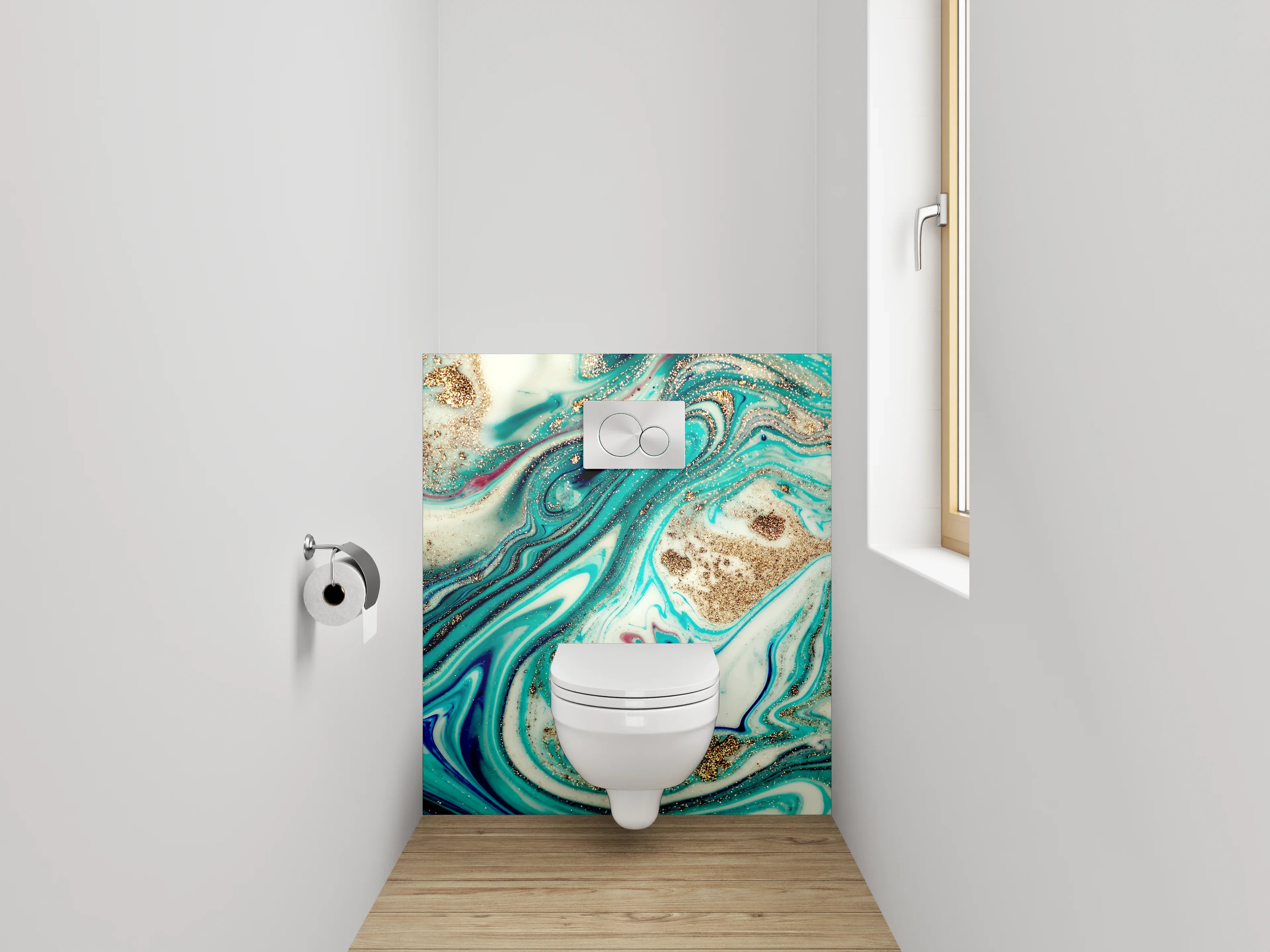WC-Rückwand - Marmor Effekt Türkis Gold Abstrakt