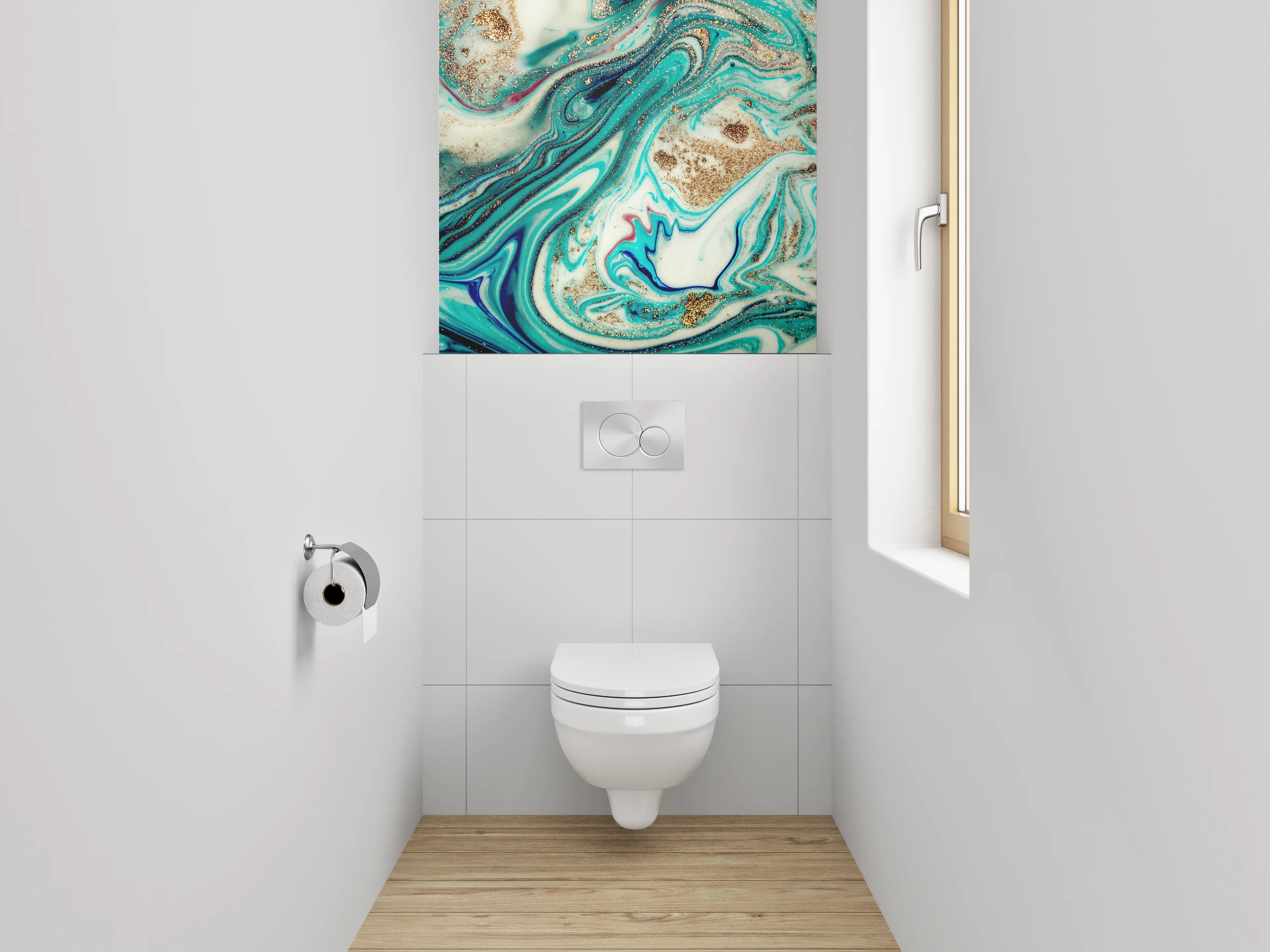 WC-Rückwand - Marmor Effekt Türkis Gold Abstrakt