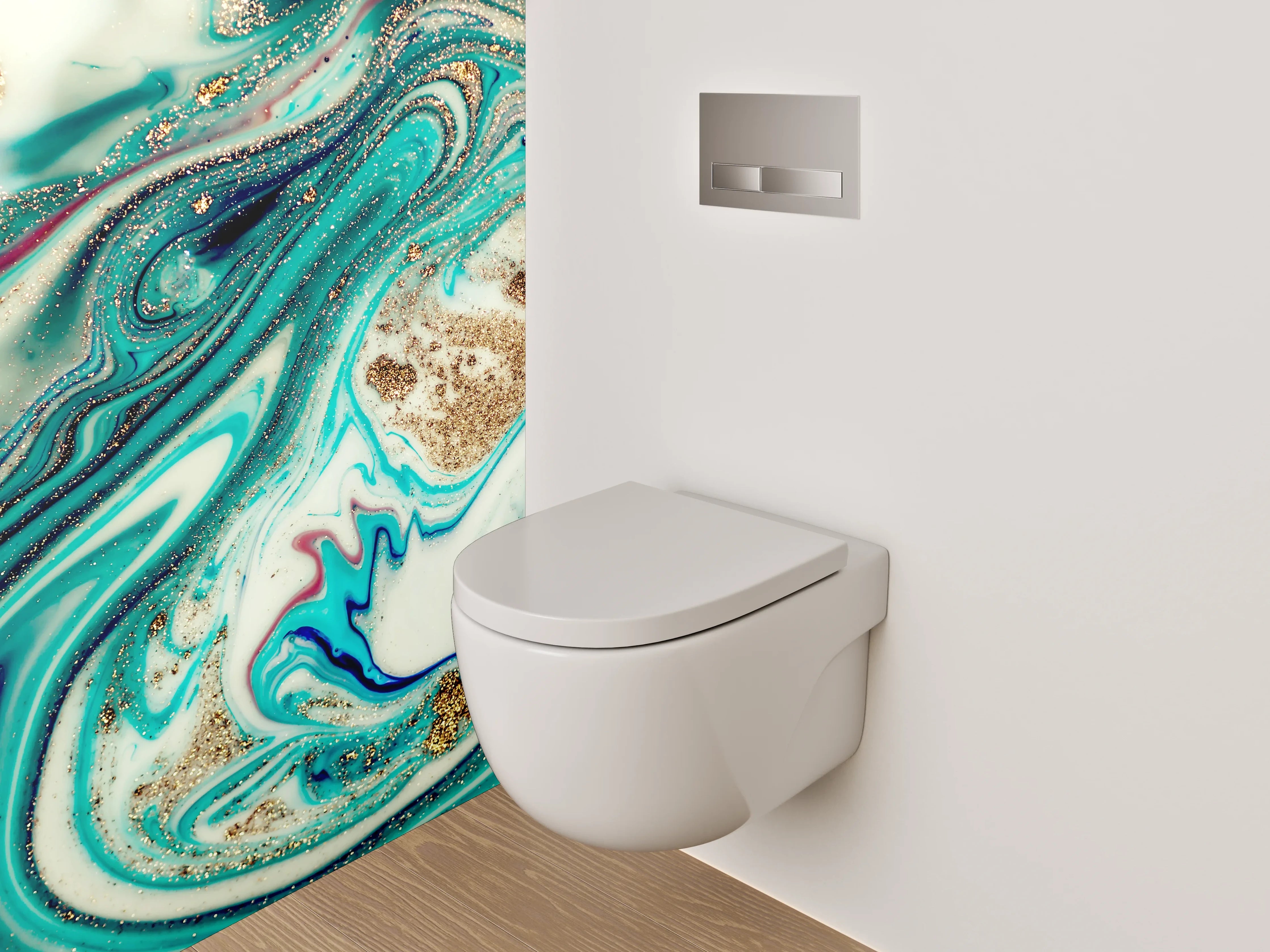 WC-Rückwand - Marmor Effekt Türkis Gold Abstrakt