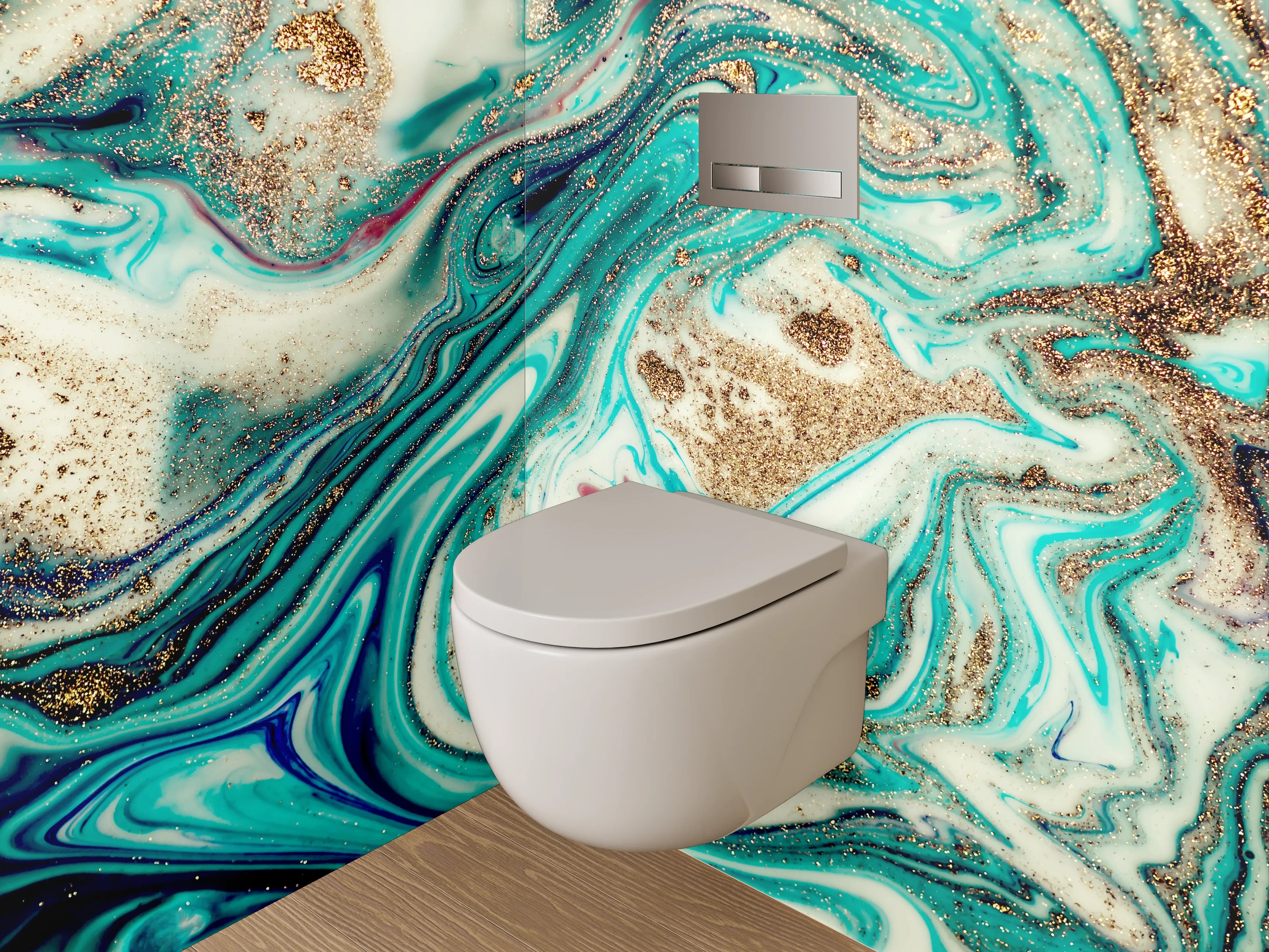 WC-Rückwand - Marmor Effekt Türkis Gold Abstrakt