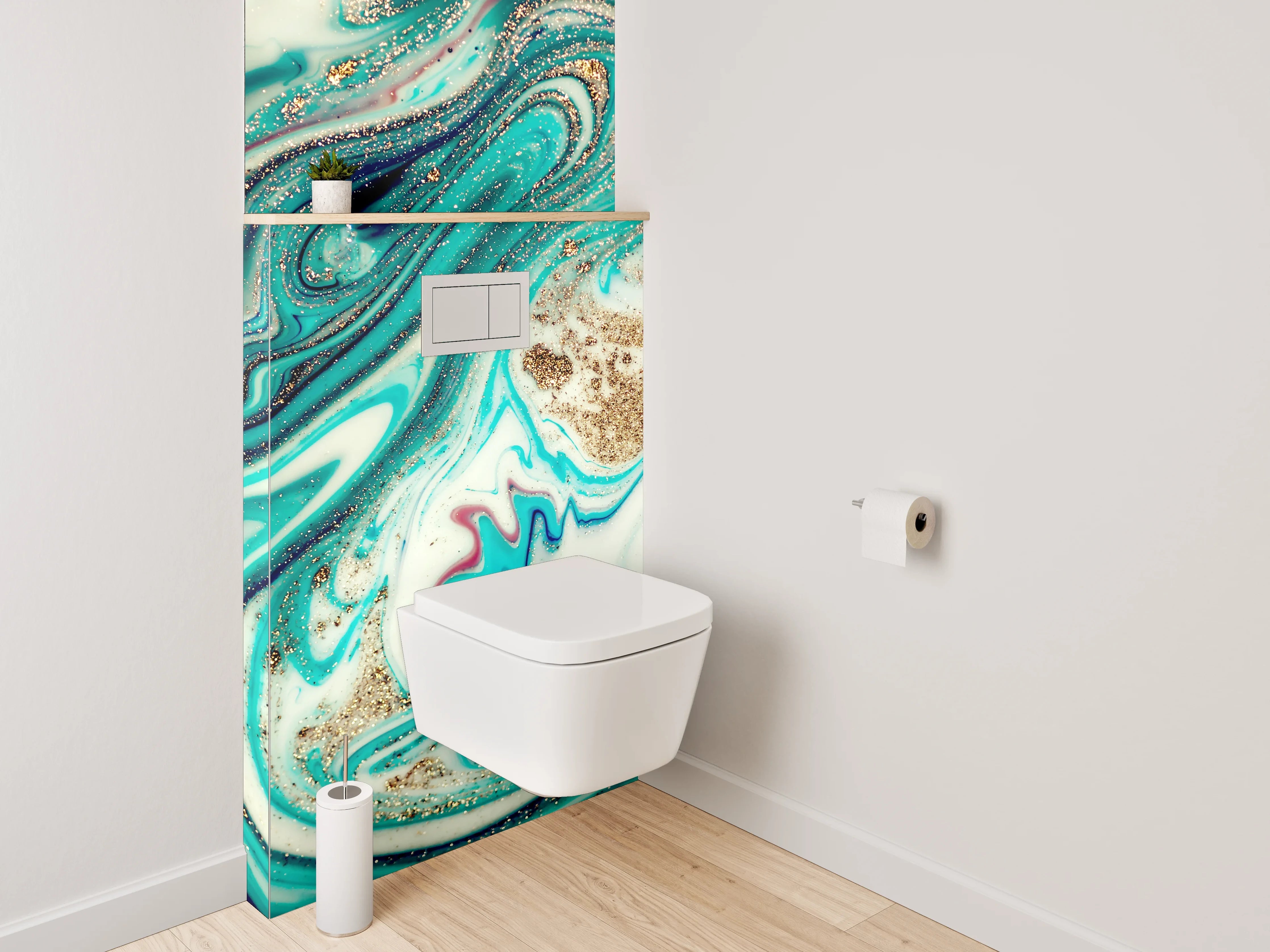 WC-Rückwand - Marmor Effekt Türkis Gold Abstrakt