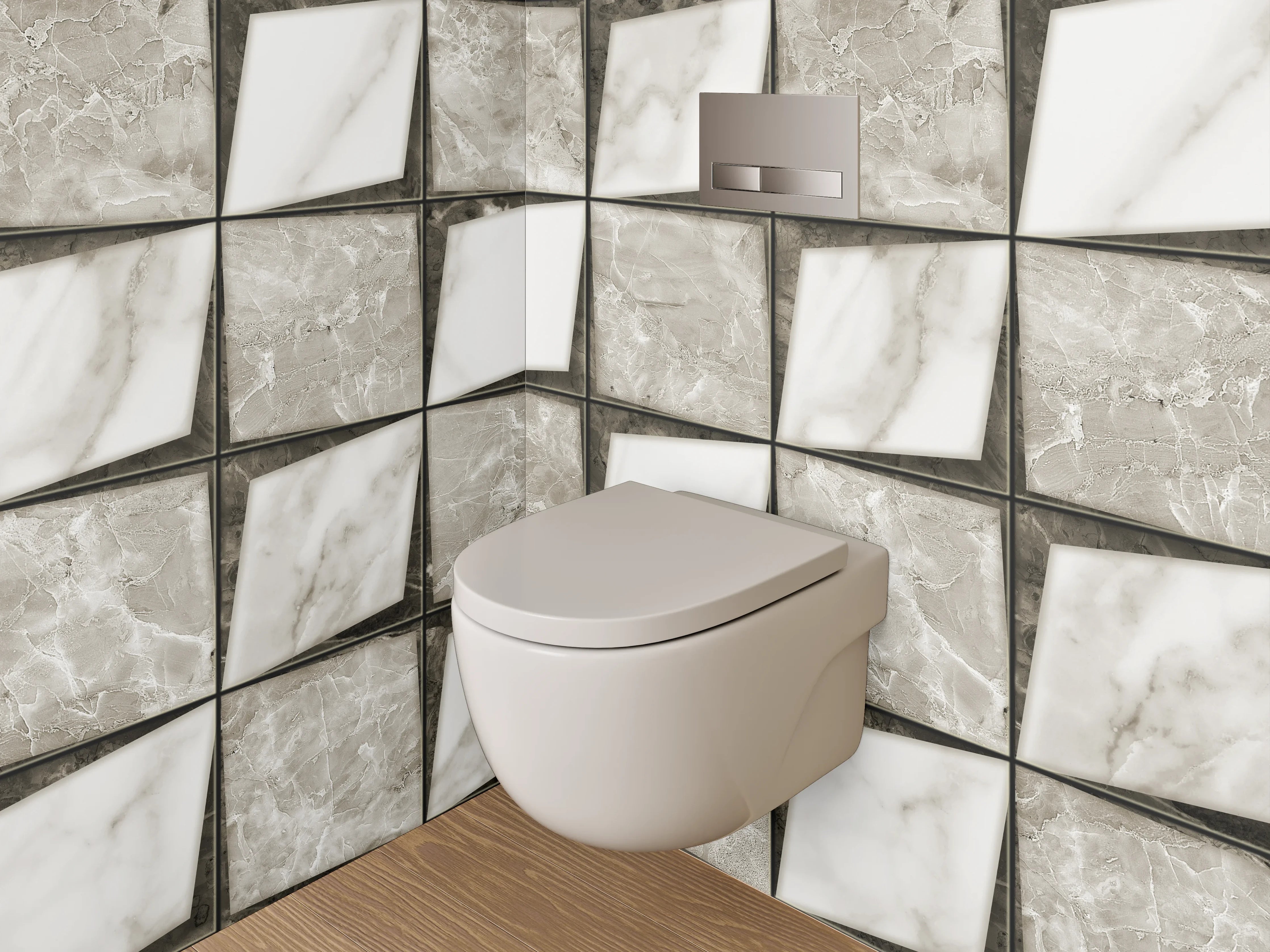 WC-Rückwand - Marmor-Fliesenmuster in Weiß und Grau